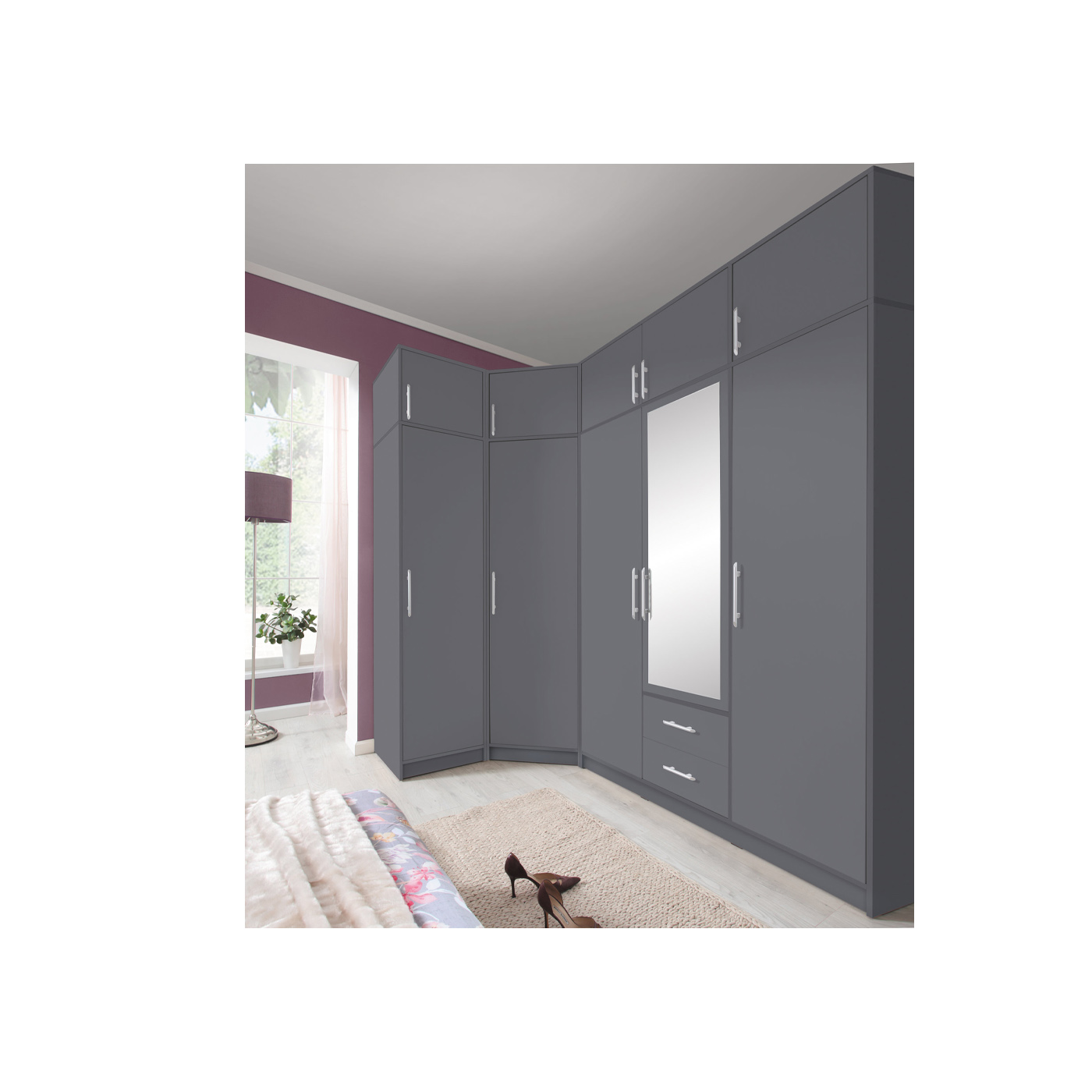 zestaw narożna garderoba Smart 2 rogowa wysoka duża z lustrem