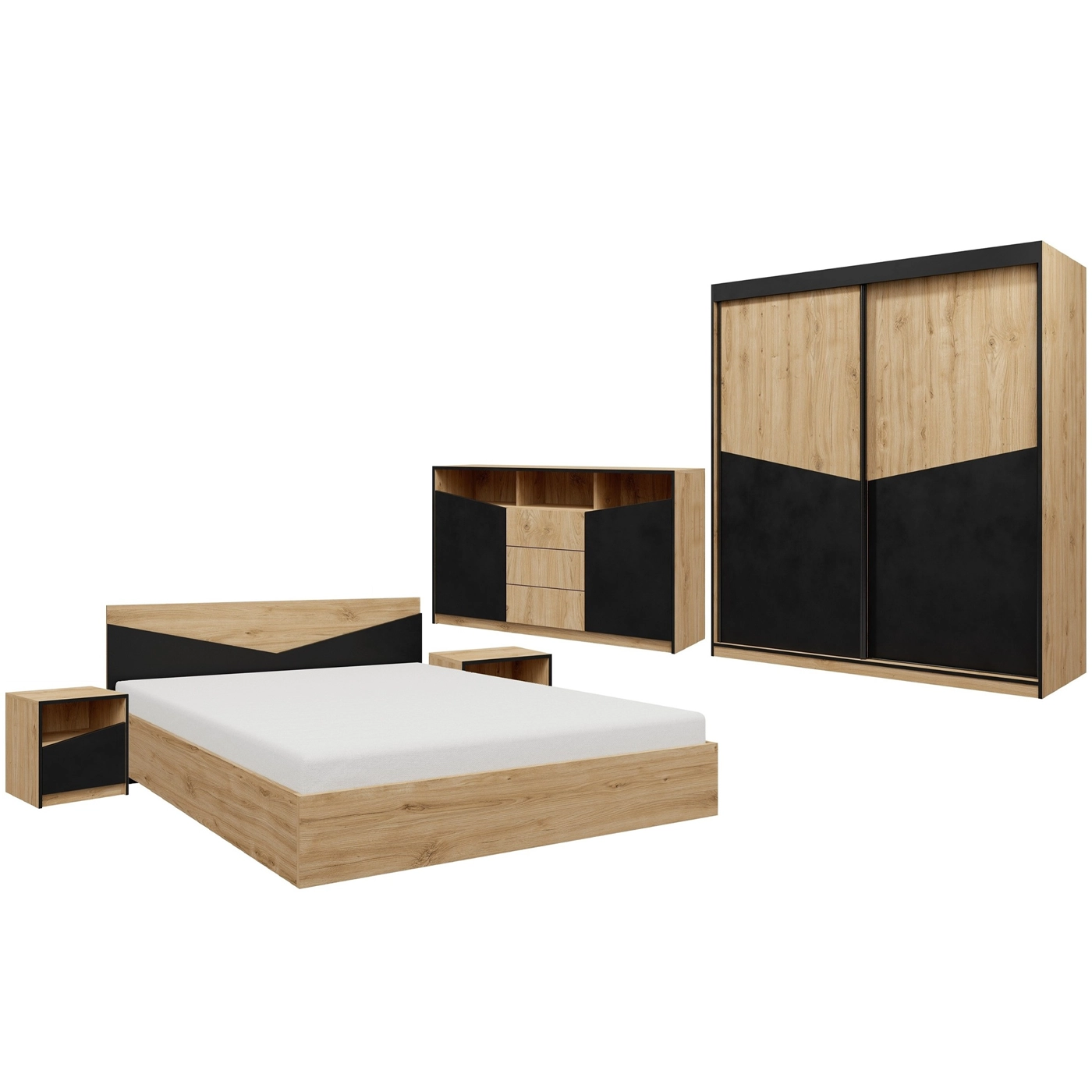 zestaw mebli sypialnianych Aston 1 łóżko komoda stolik szafa komplet