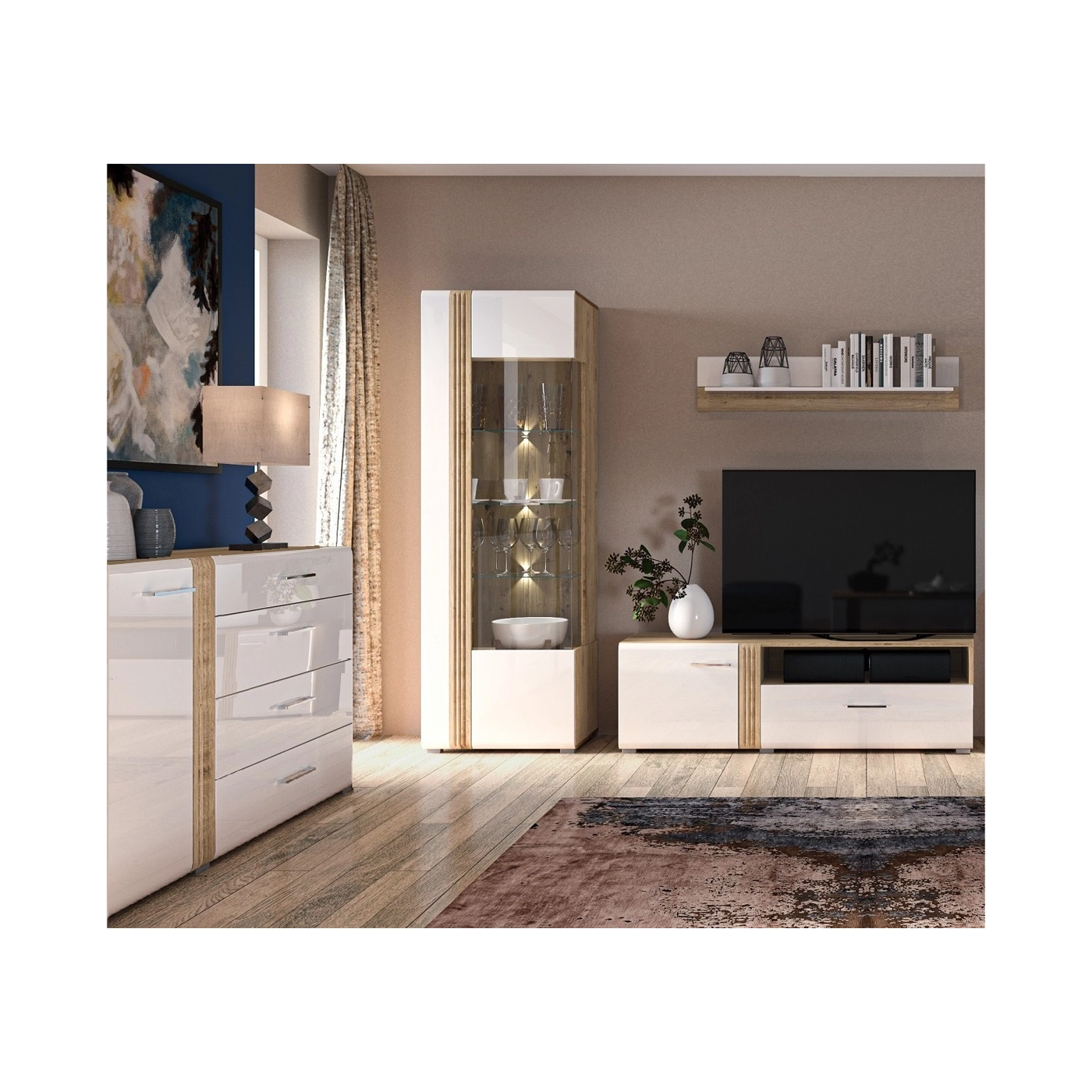 zestaw nowoczesny elegancki Adagio 7 komoda rtv witryna do salonu