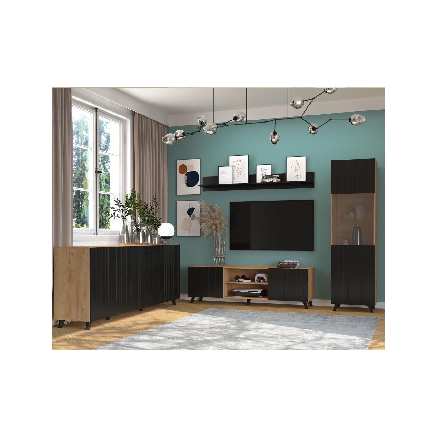 zestaw mebli frezowanych Diverse 3 nowoczesna komoda rtv witryna