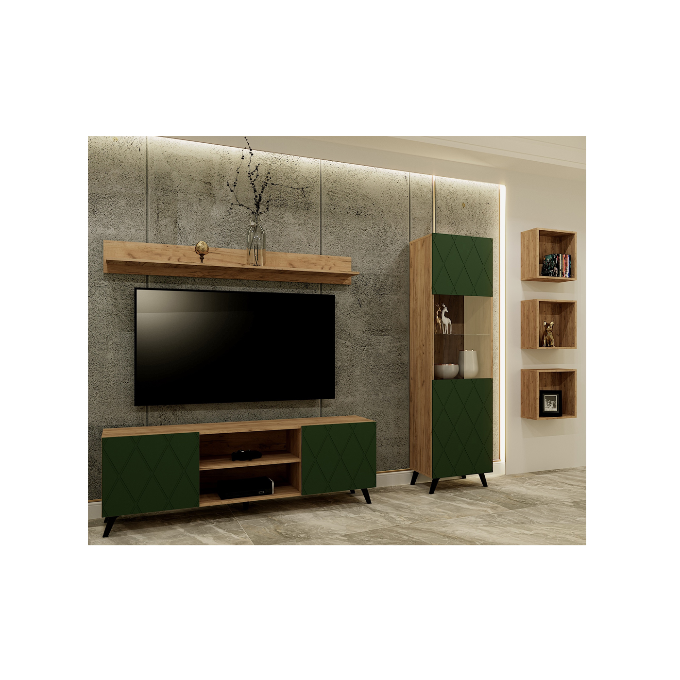 zestaw meblościanka rtv Diverse 7 frezowana witryna szafka rtv półka