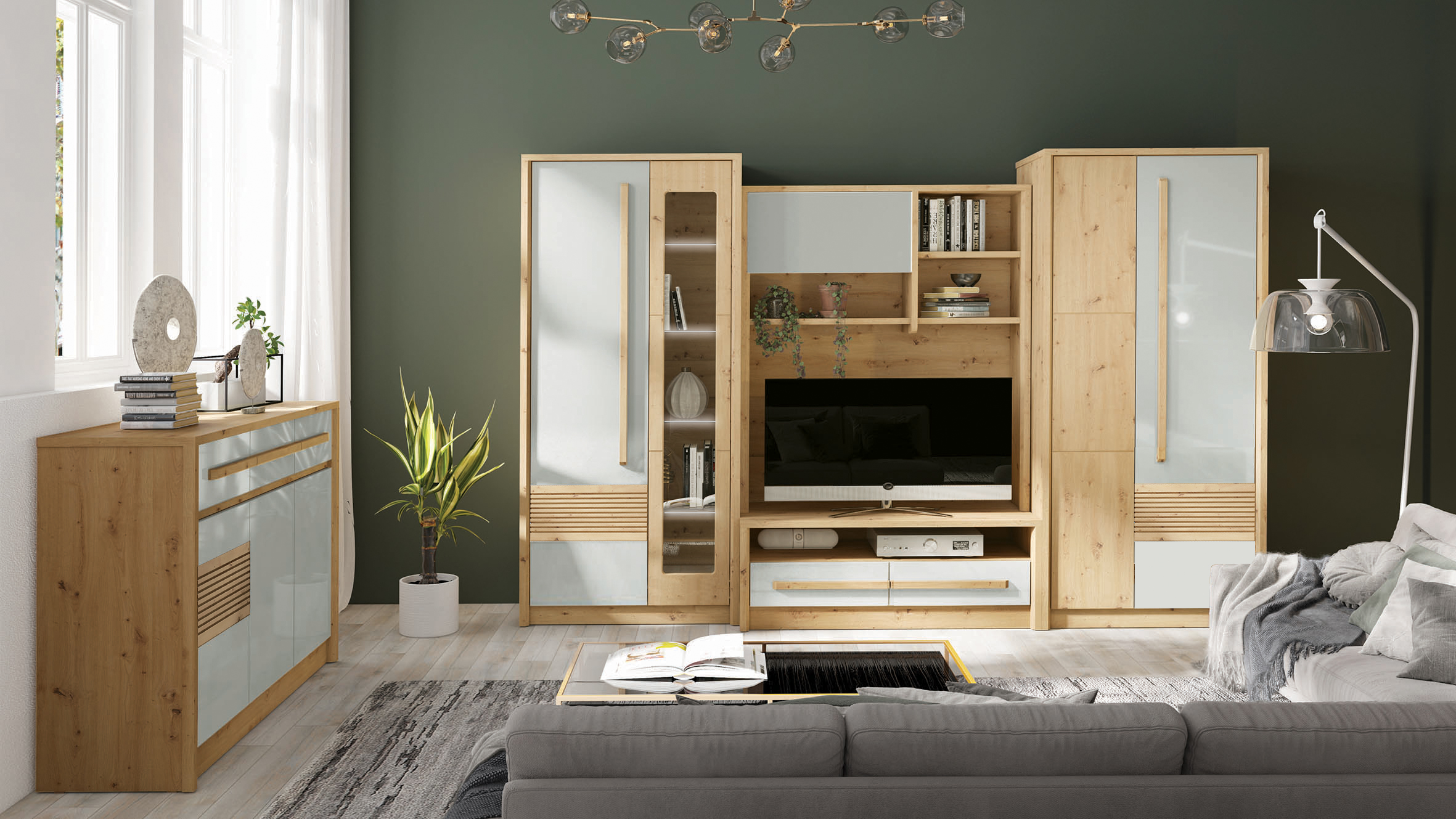 Meblościanka Bianco zestaw podstawowy z komodą BN12 artisan