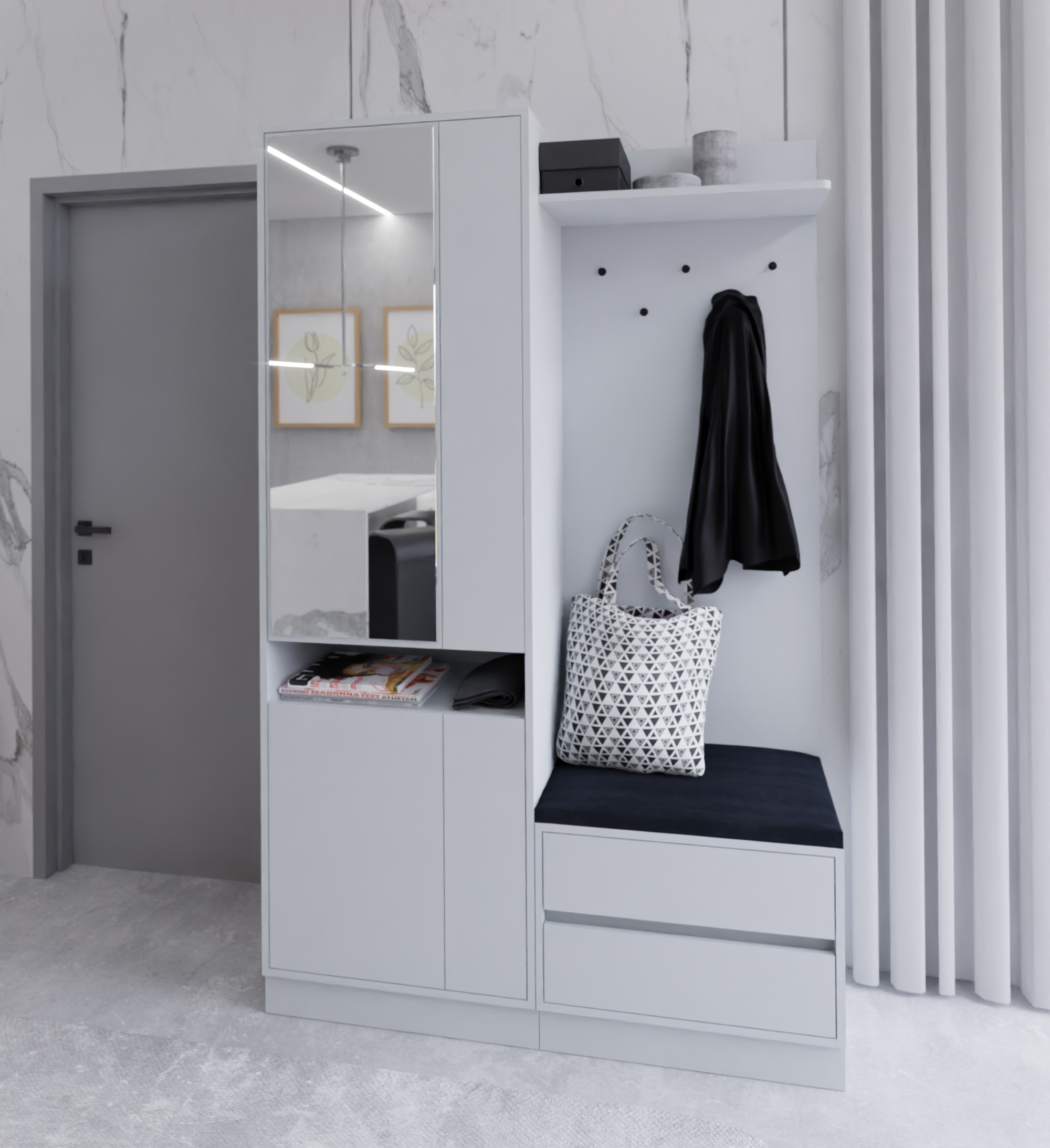 Garderoba z lustrem ARTI zestaw do przedpokoju jasny szary