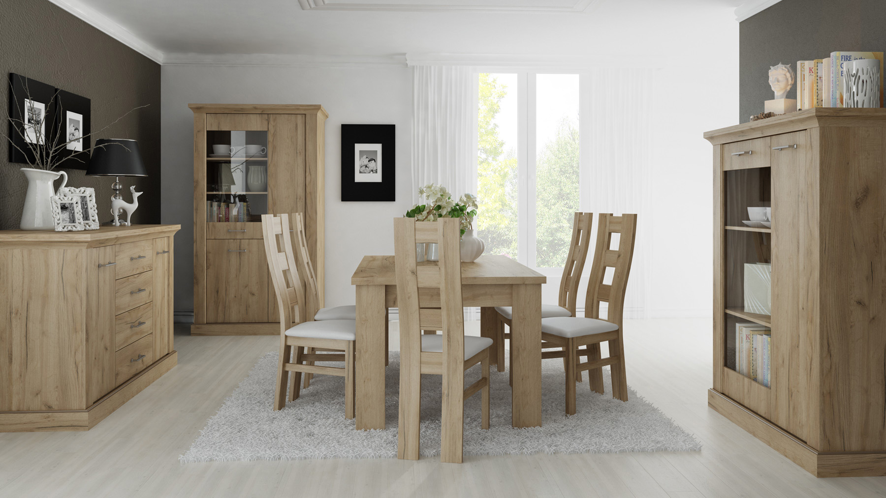 zestaw mebli do pokoju salonu Antica 1 komoda witryna stół krzesła komplet kraft jadalni