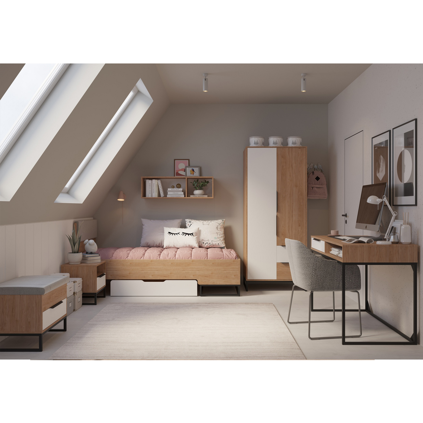 zestaw ucznia młodzieży dzieci Landro 2 biurko łóżko szafa na nóżkach