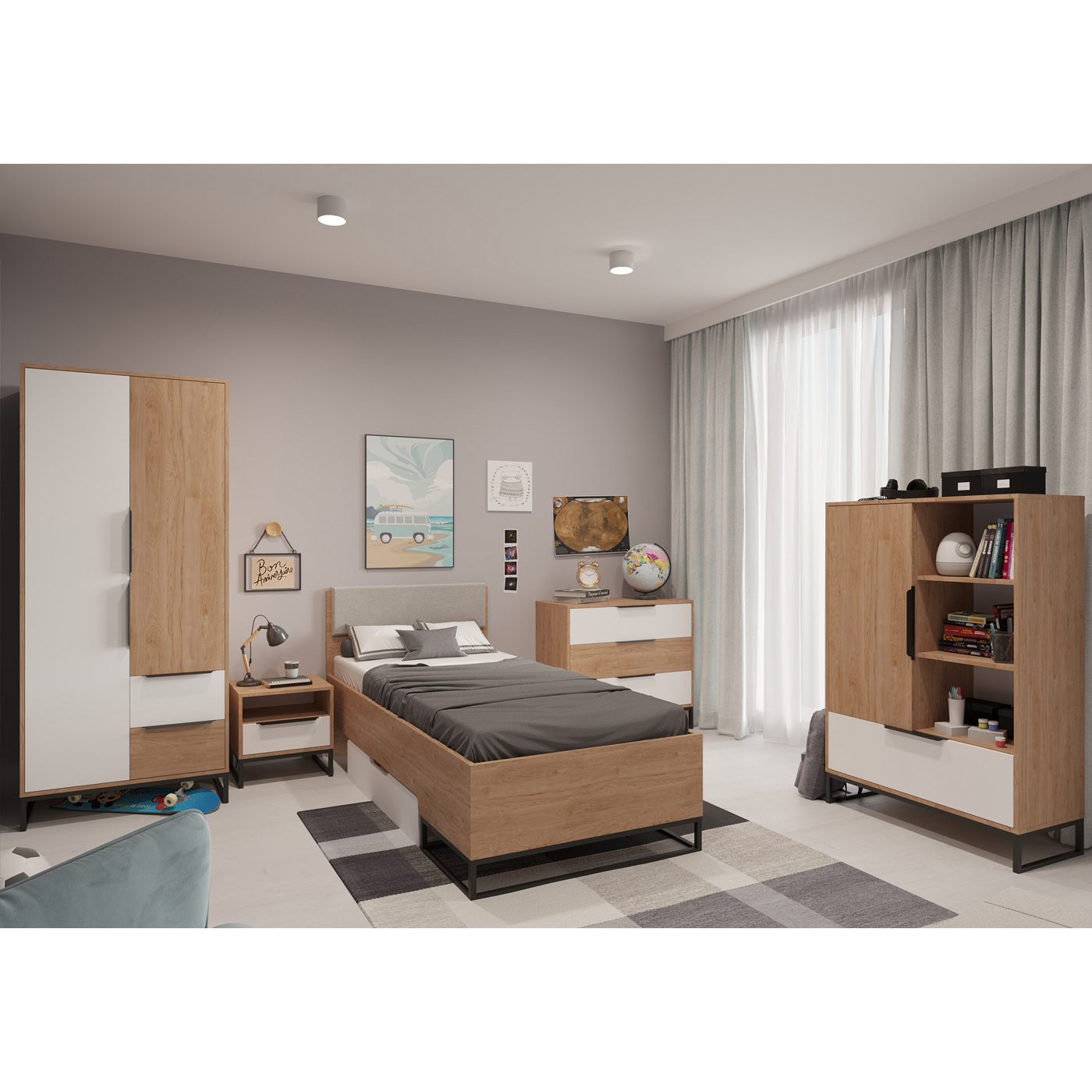 zestaw mebli systemowych Landro 3 łóżko jednoosobowe komoda szafa