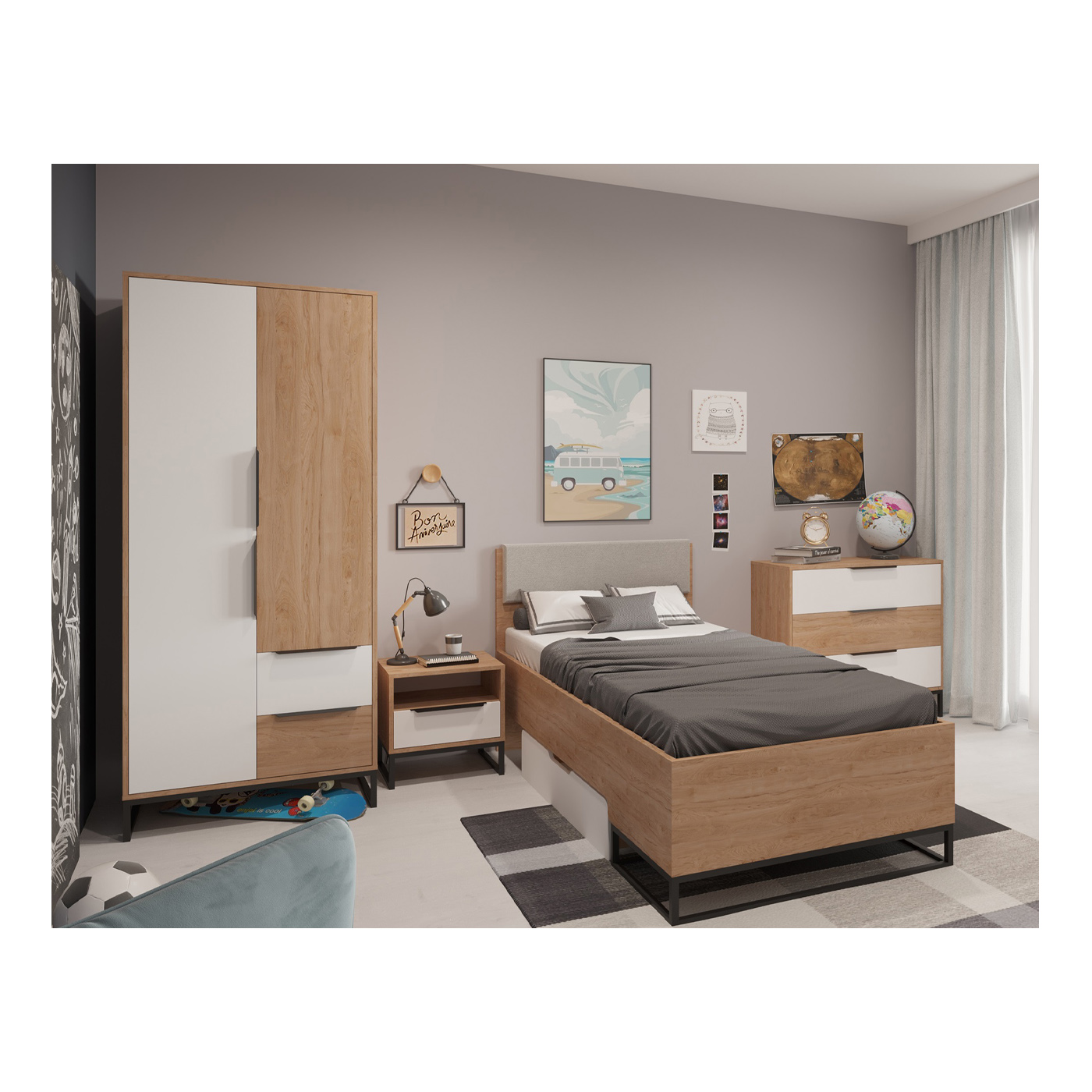 zestaw mebli pokojowych Landro 4 łóżko jednoosobowe komoda szafa