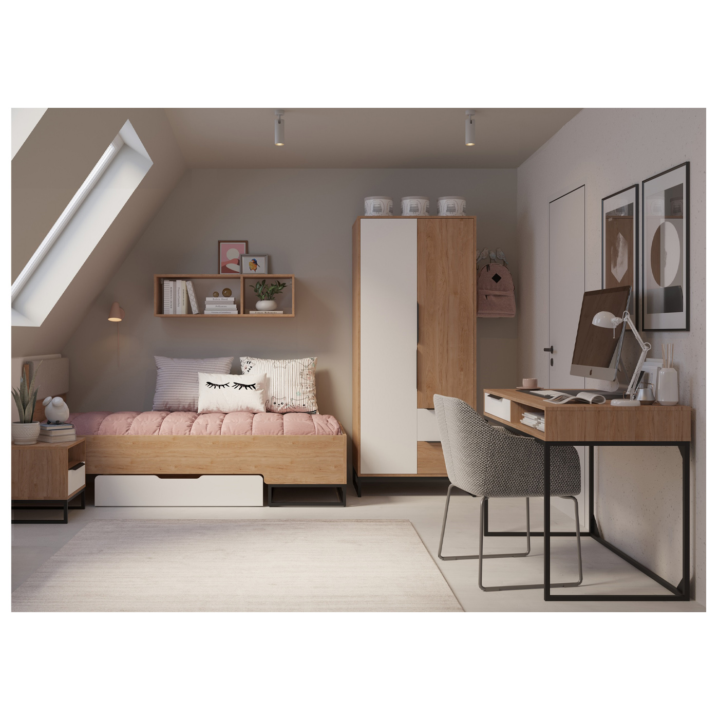 zestaw młodzieżowy dzieci ucznia Landro 5 biurko łóżko szafa z nogami