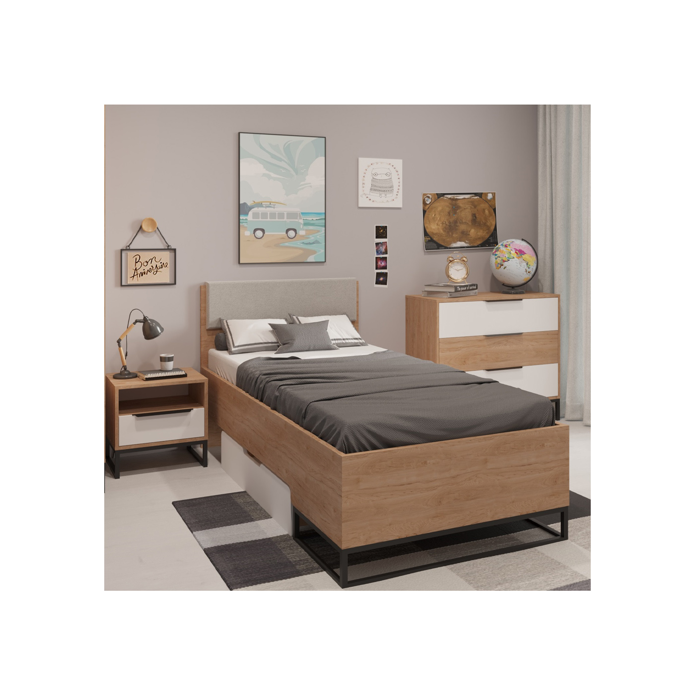 zestaw mebli pokojowych sypialnianych Landro 7 łóżko komoda stolik