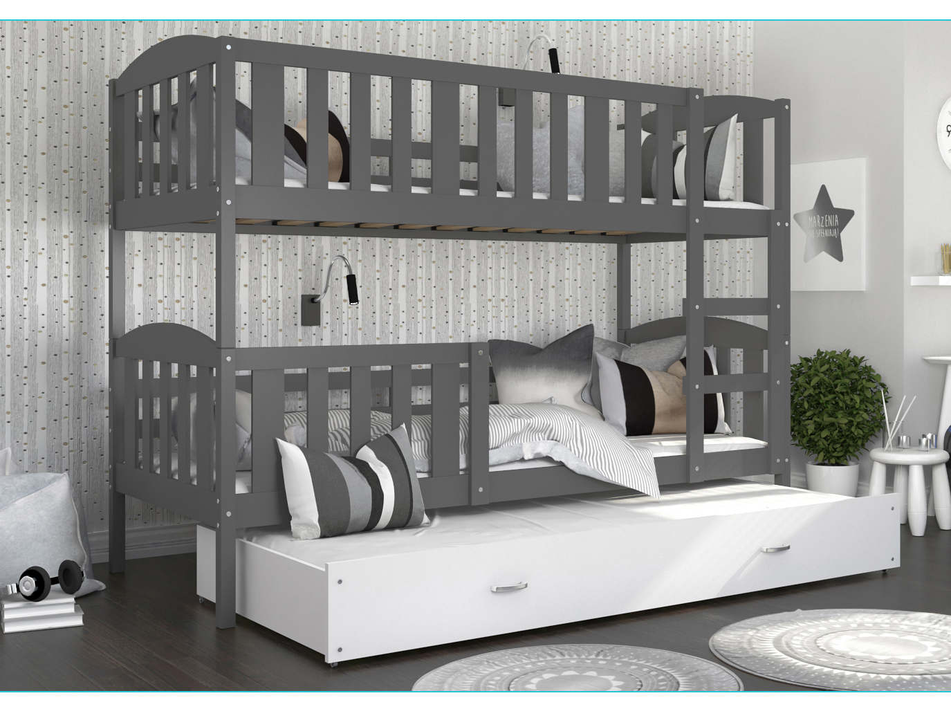 Łóżko 3-osobowe Kubuś 03 90x200 Drewno