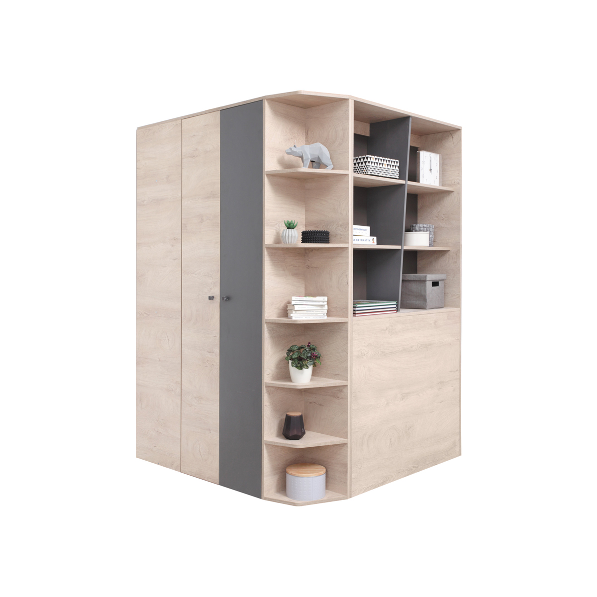 szafa 135 narożna z szufladami półkami Delta 01 duża rogowa garderoba