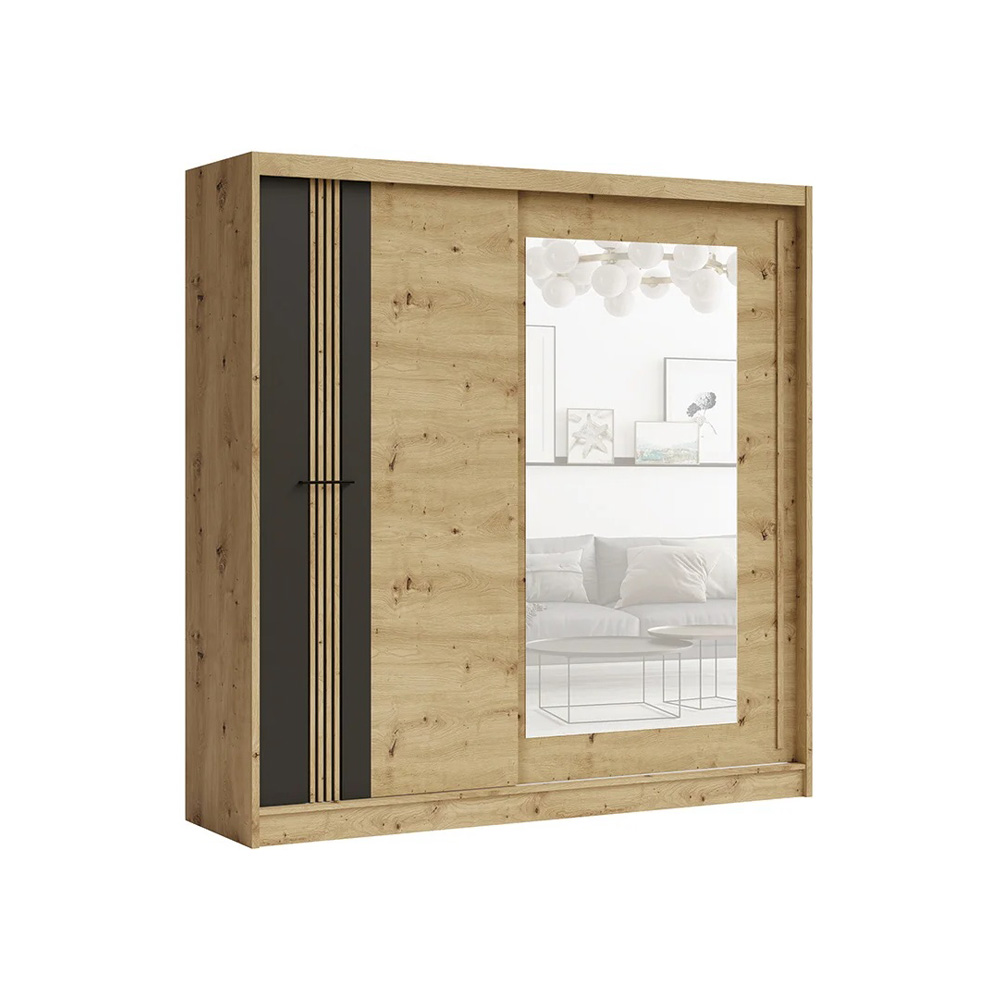 szafa 200 przesuwna z lamelami lustrem Molto B artisan / czarny loft do sypialni przedpokoju pokoju