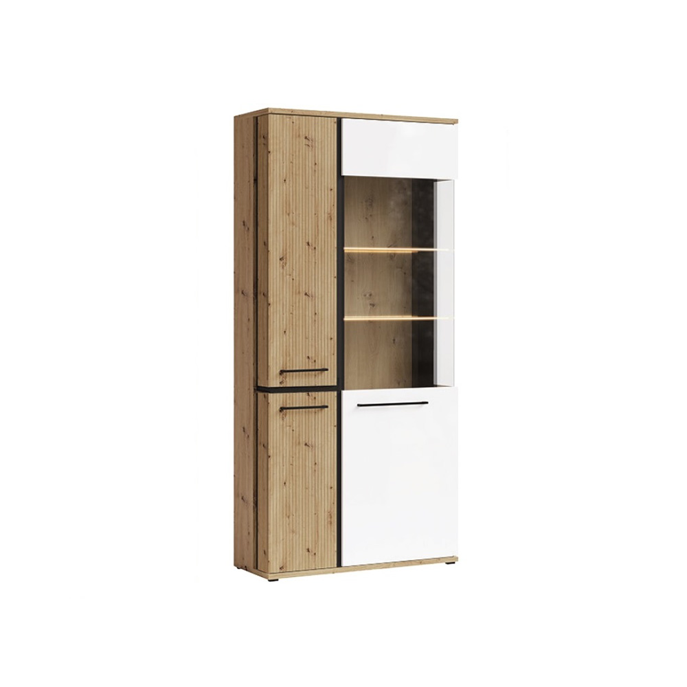 witryna 93 ryflowana dwudrzwiowa frezowana Molto A ML2 biała artisan szeroka duża regał zamykany szybą do salonu pokoju