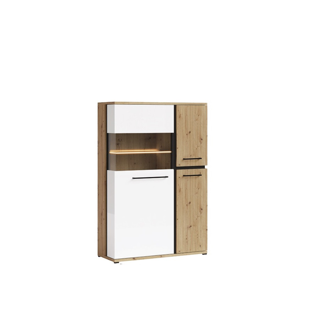 witryna 93 dwudrzwiowa ryflowana Molto A 02a mała biała artisan wysoka komoda szafka z szyba do pokoju salonu