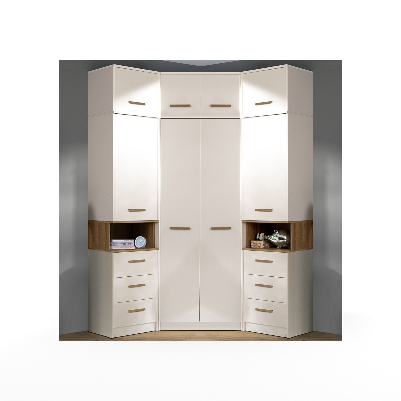 zestaw narożna wysoka garderoba Grant 14N z szufladami półkami