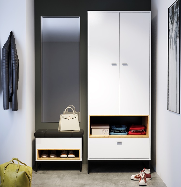 zestaw loft nowoczesna garderoba OLIER 7 szafka z siedziskiem lustro szafa