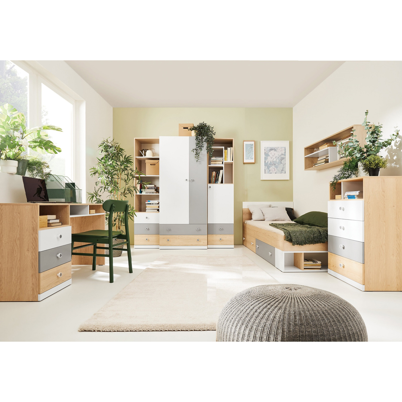 zestaw komplet młodzieżowy Pixel 1 biurko łóżko komoda szafa regał