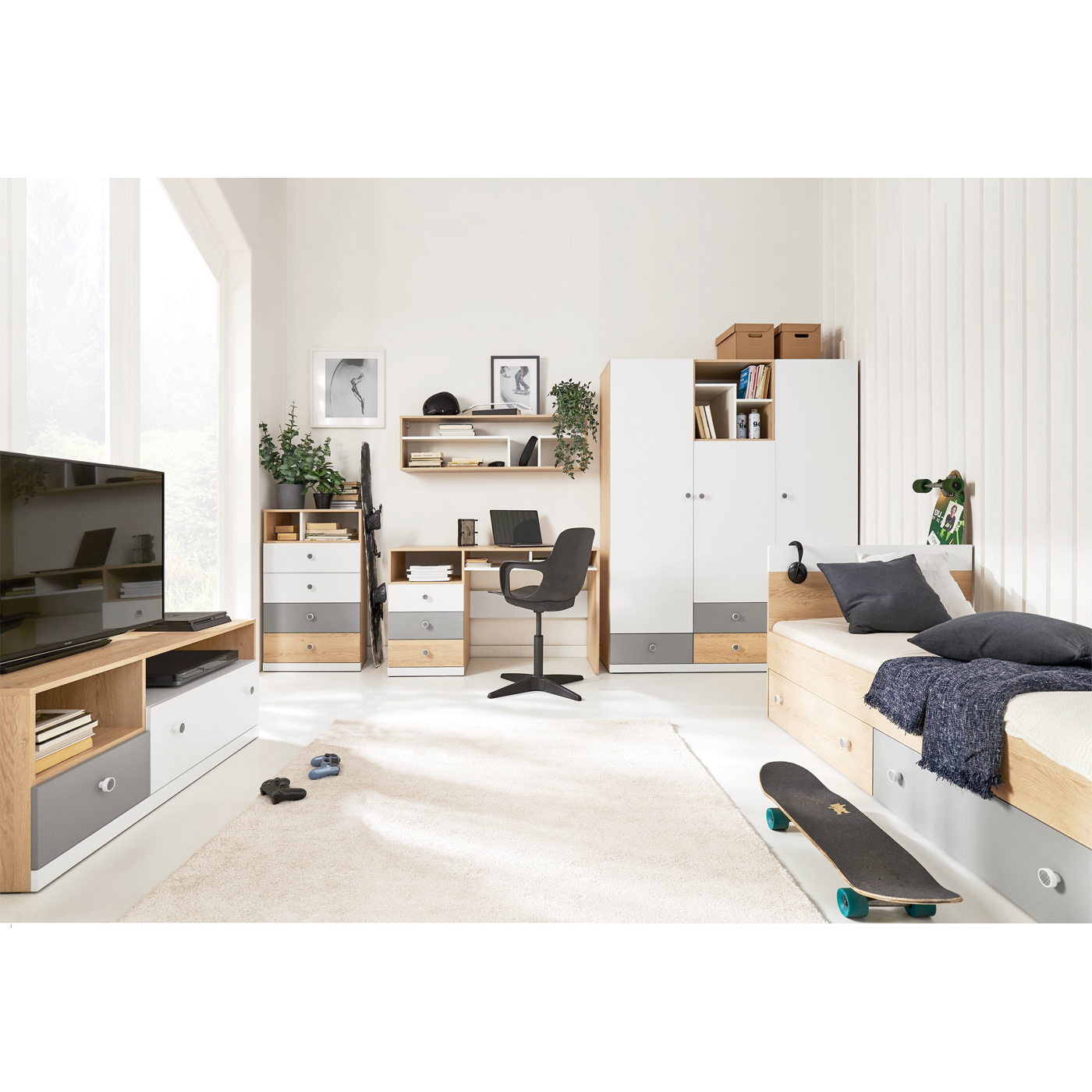 zestaw mebli Pixel 3 komplet biurko łóżko rtv komoda szafa do pokoju