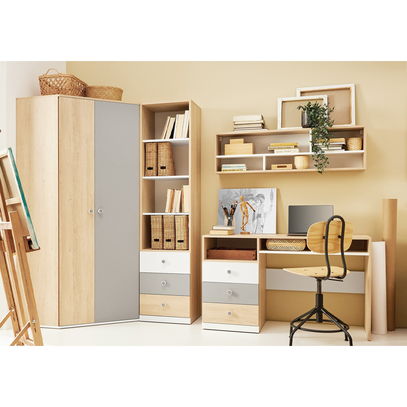 zestaw młodzieżowa meblościanka Pixel 7 narożna szafa regał biurko