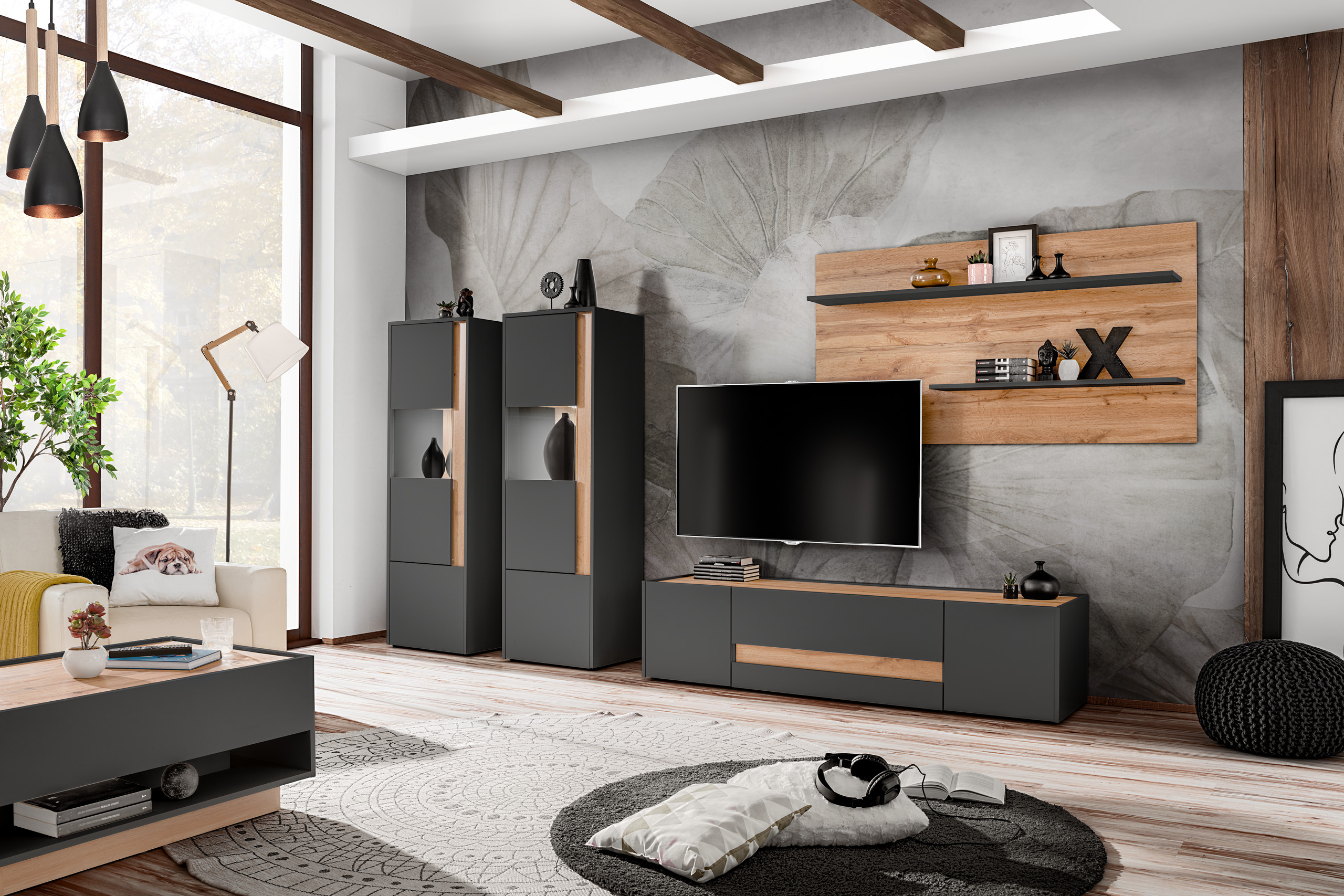 Zestaw mebli pokojowych Reviva 5 meblościanka antracyt