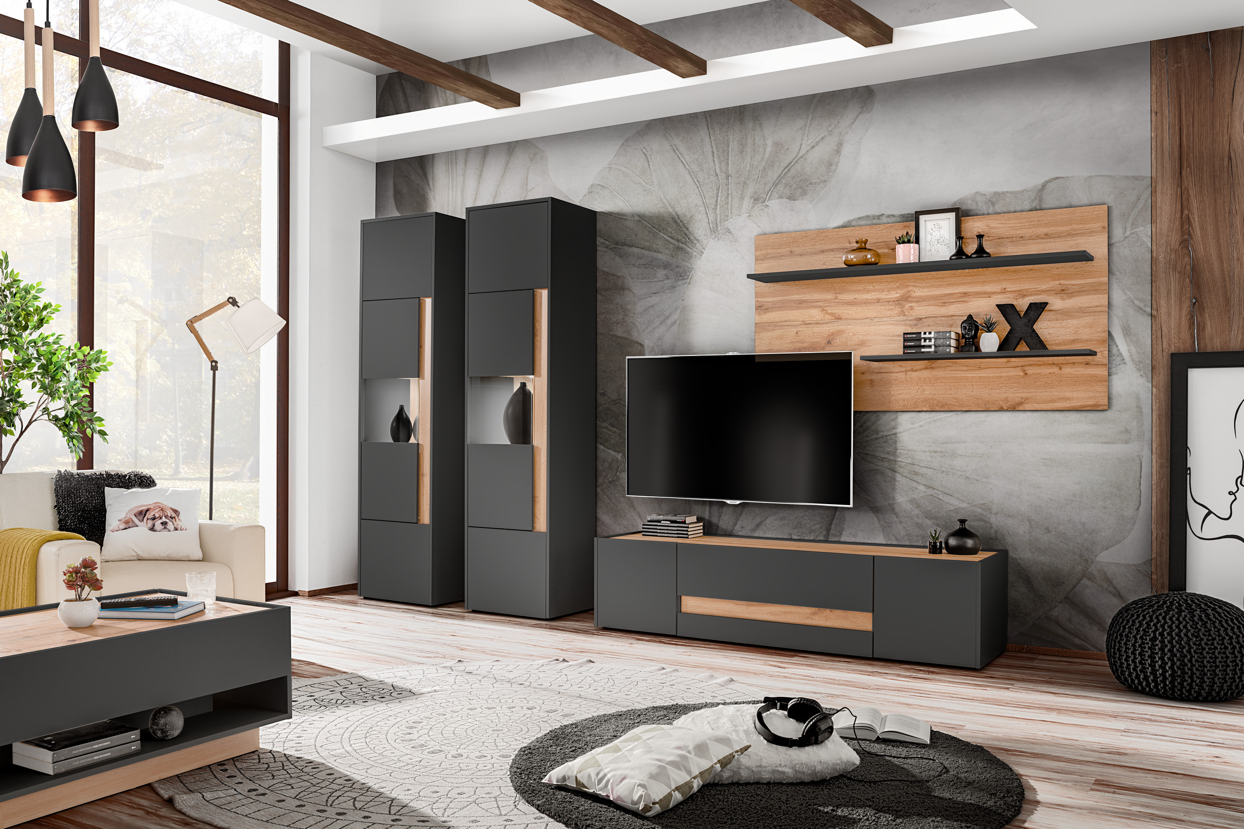 Zestaw mebli pokojowych Reviva 6 meblościanka antracyt