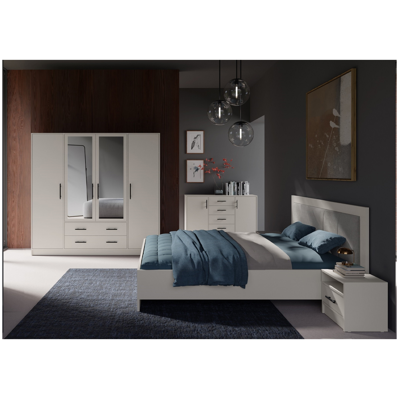 zestaw komplet Smart O szafa z lustrem szufladami komoda łóżko