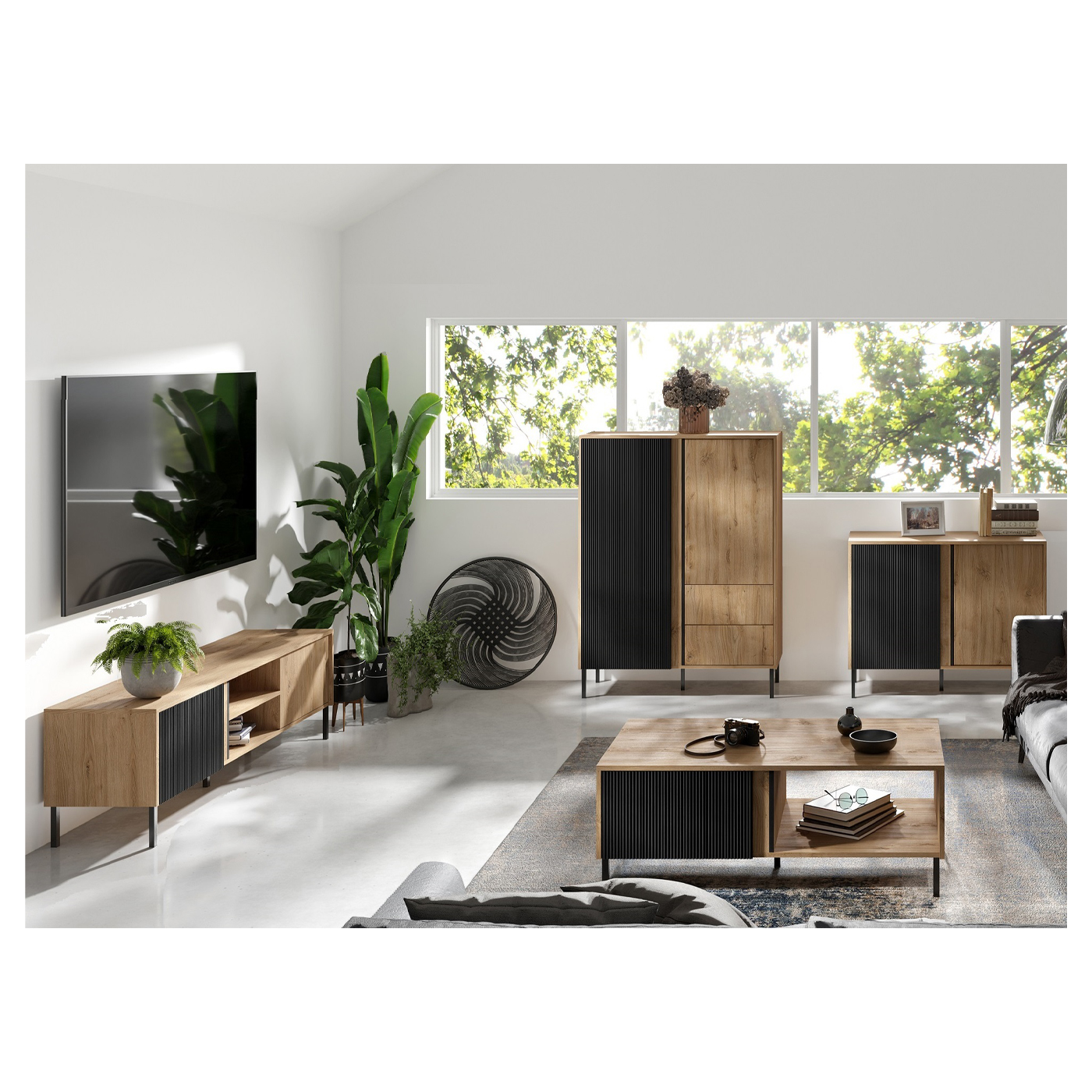 zestaw pokojowe loft meble Mia 7 z nogami komoda szafka rtv ława frez