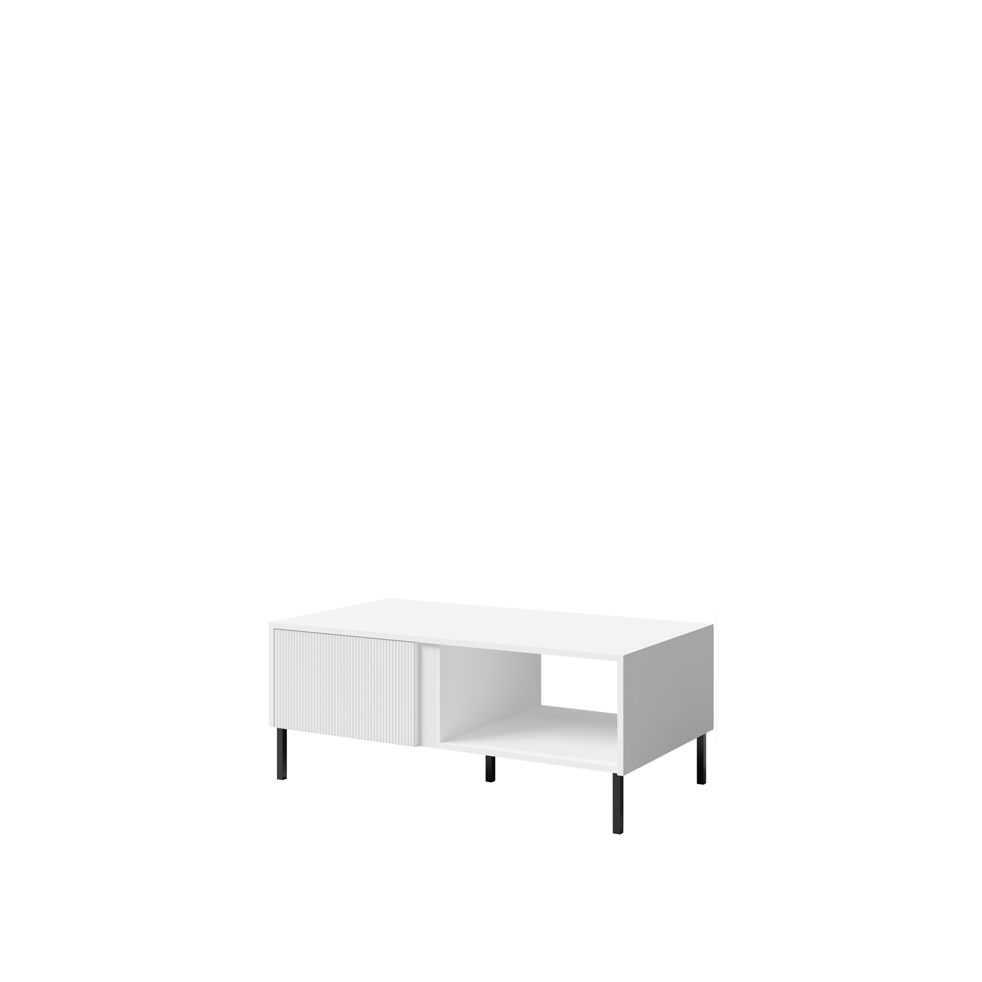 ława 110 kawowa frezowana Mia 08 stolikna nóżkach z szafkami biała