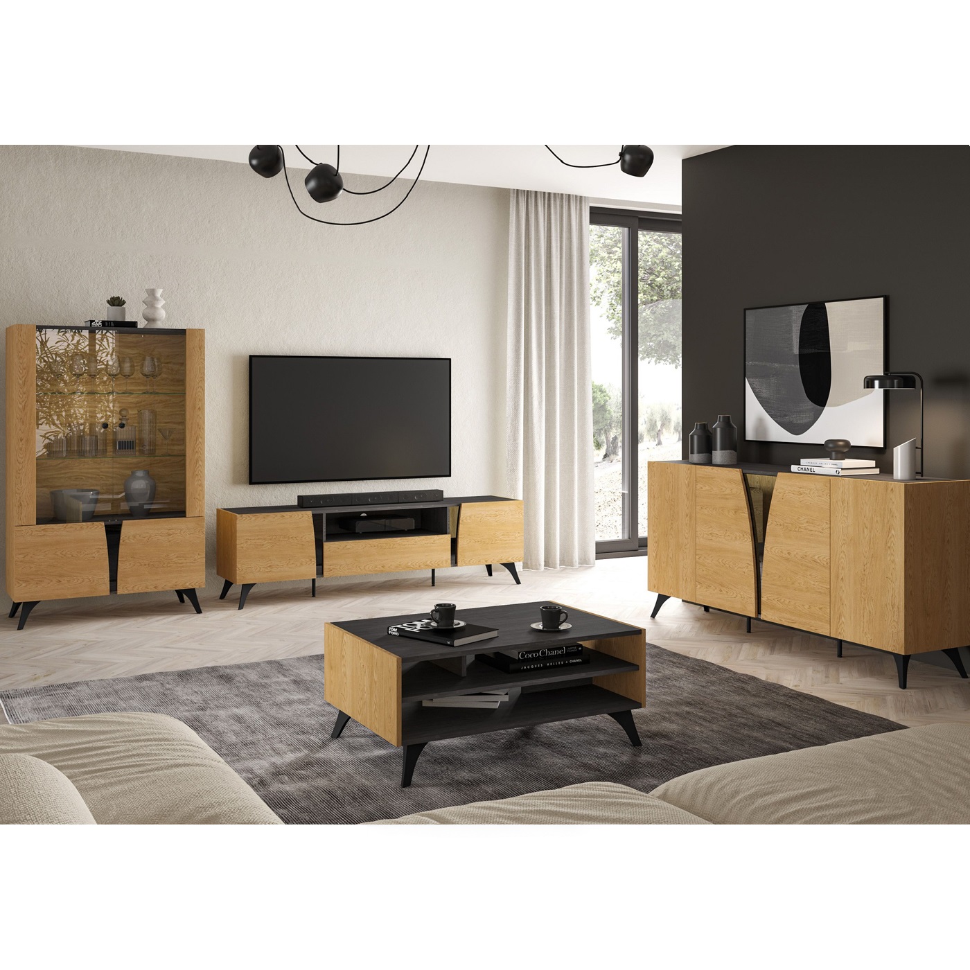 zestaw na nóżkach komplet Toscania 1 witryna komoda szafka rtv ława