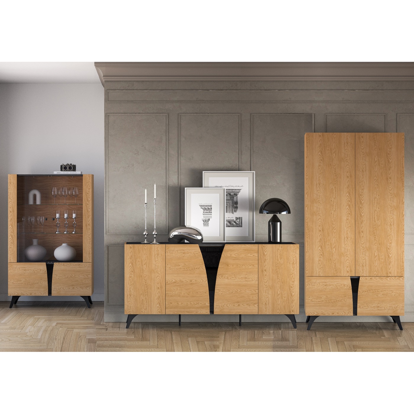 zestaw nowoczesna meblościanka Toscania 8 komoda witryna szafa