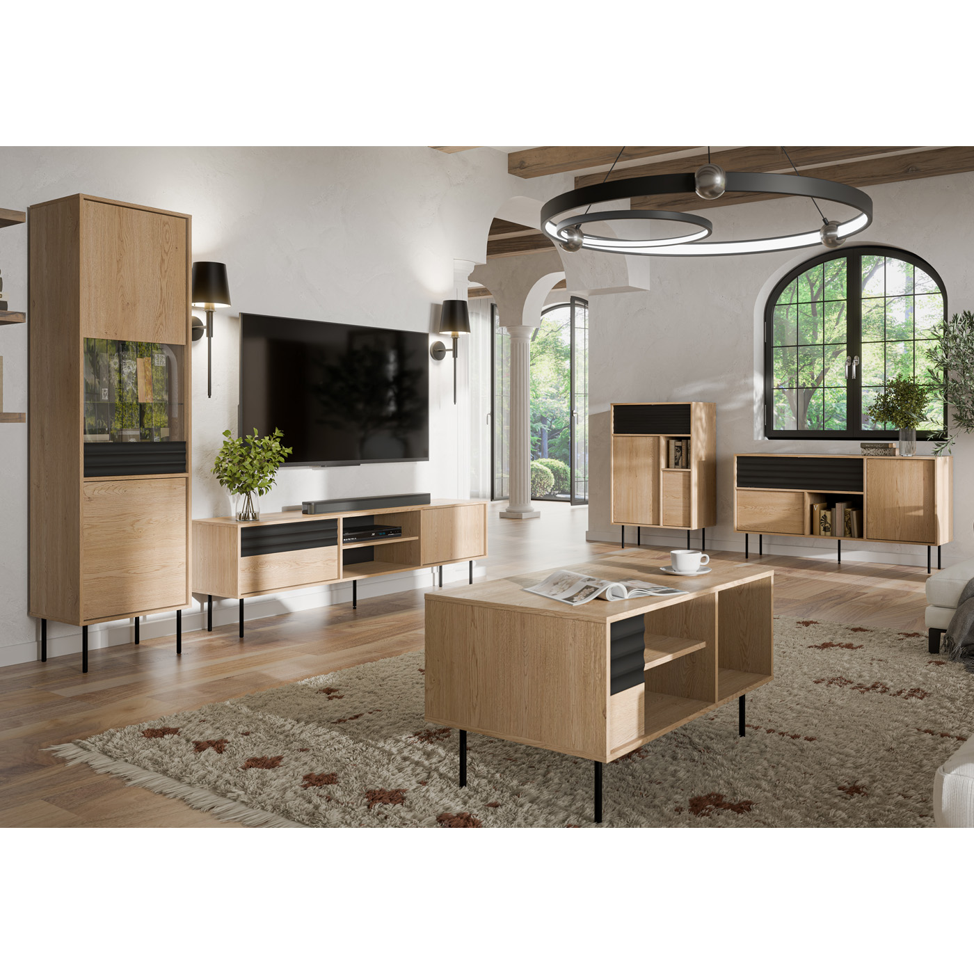 zestaw mebli na nóżkach Ardila 2 ława komoda rtv witryna elegancka