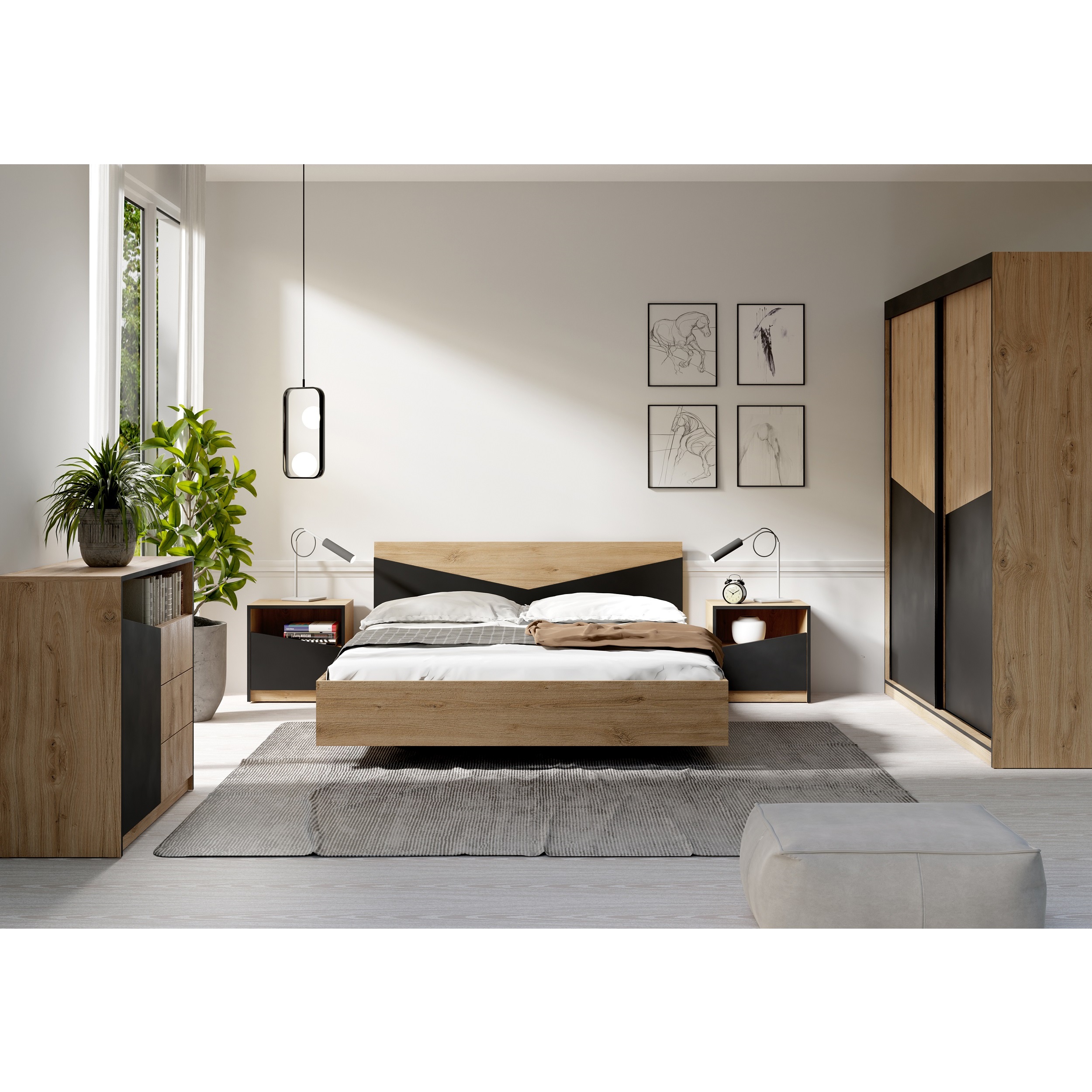 zestaw mebli sypialnia Aston 2 łóżko komoda szafa szafka komplet