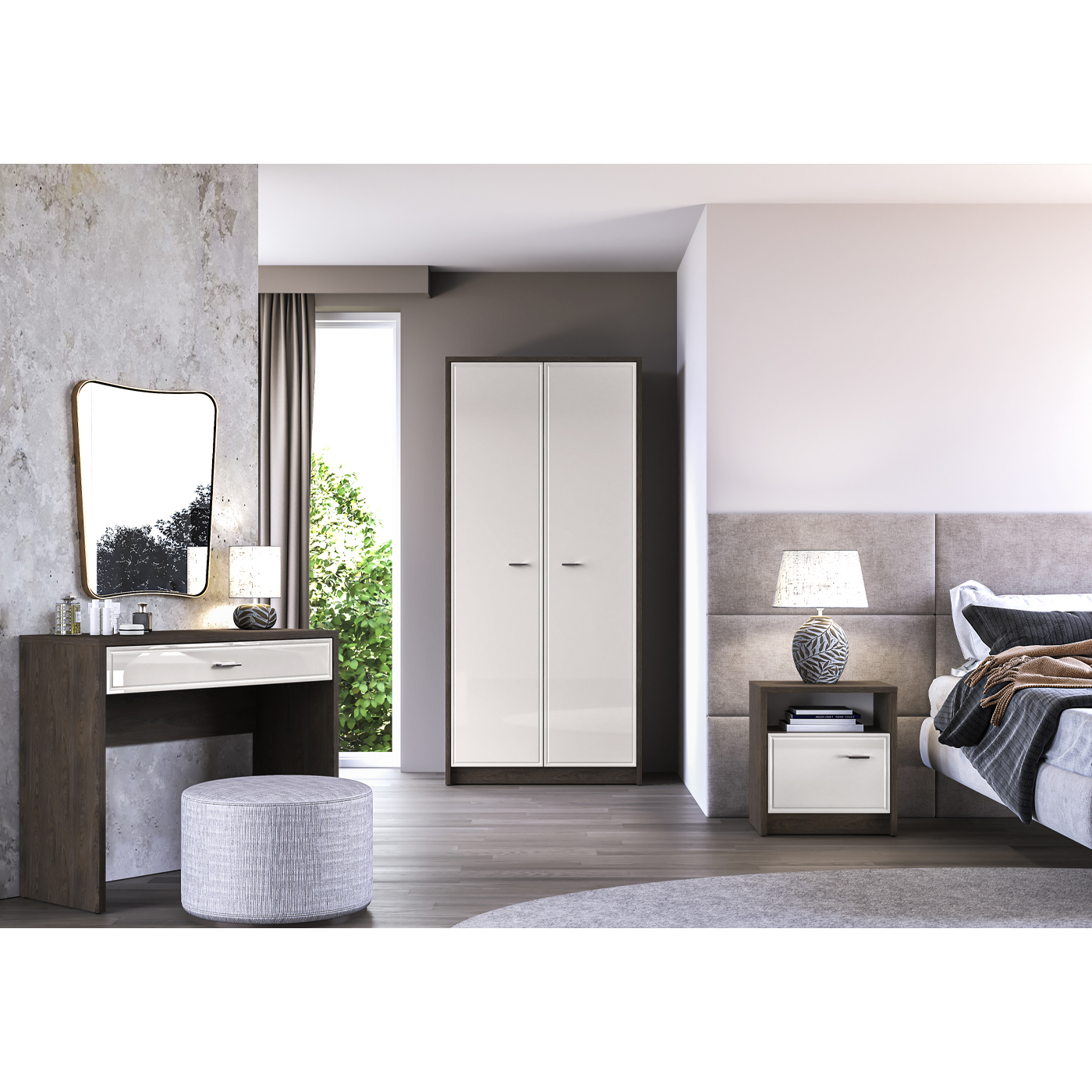 zestaw mebli Avante 2 toaletka szafa stolik nocny kaszmir do sypialni