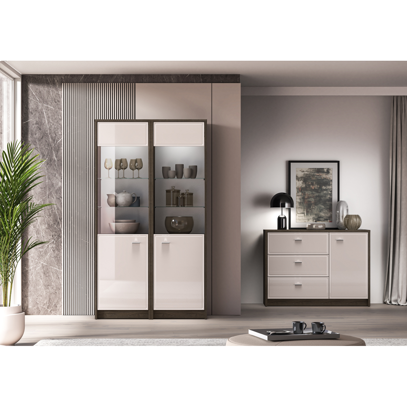 zestaw mebli eleganckich Avante 4 komoda witryna do salonu pokoju