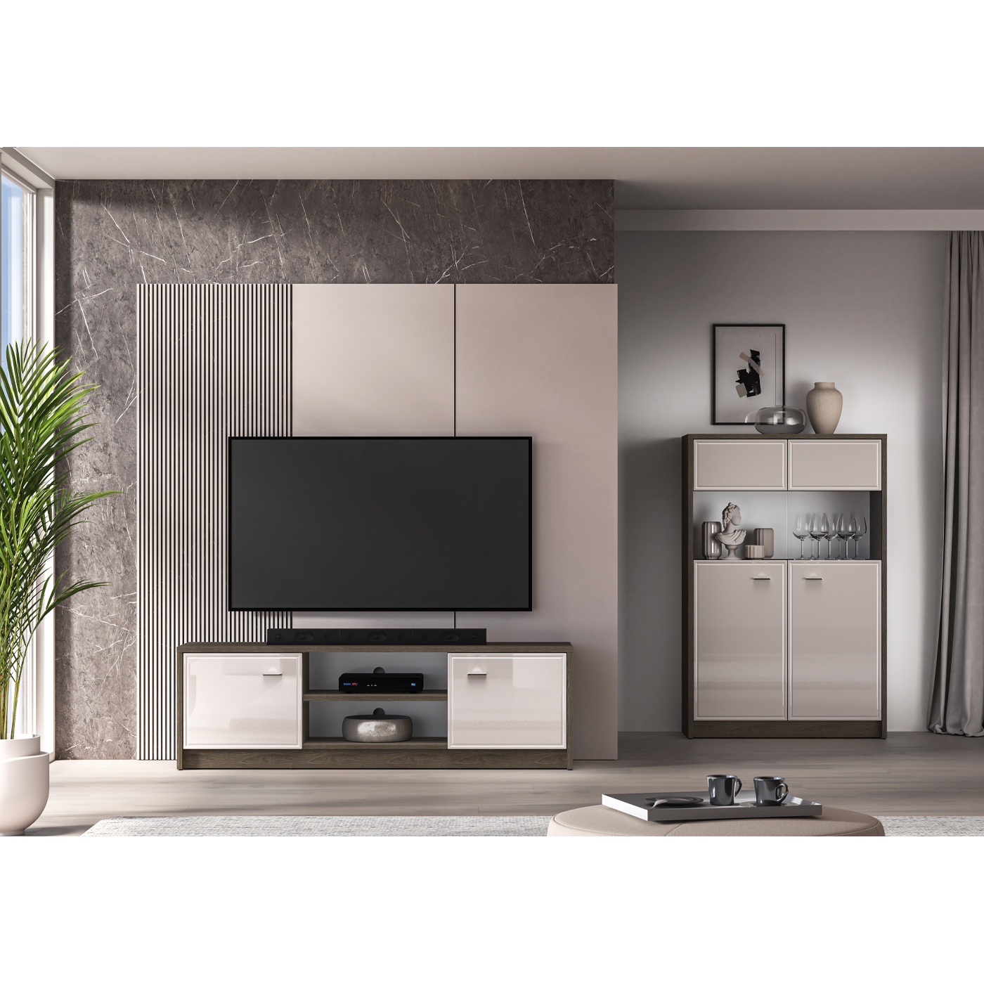 zestaw rtv meblościanka mała Avante 7 witryna rtv szafka elegancka