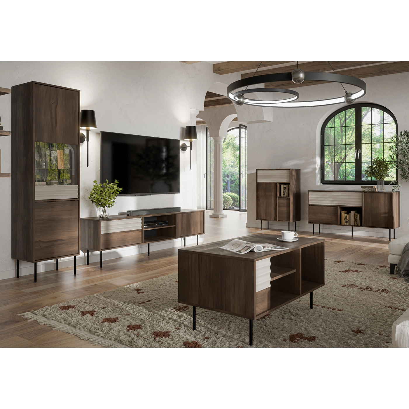 zestaw meble eleganckie Ebro 2 ława komoda rtv witryna do pokoju