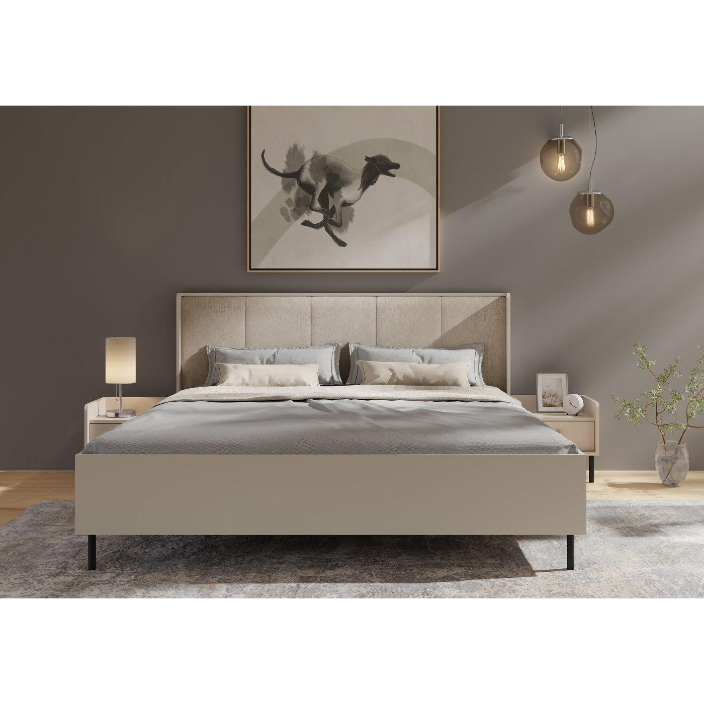 zestaw nowoczesny Grande 5 łóżko z pojemnikiem zagłówkiem szafkami