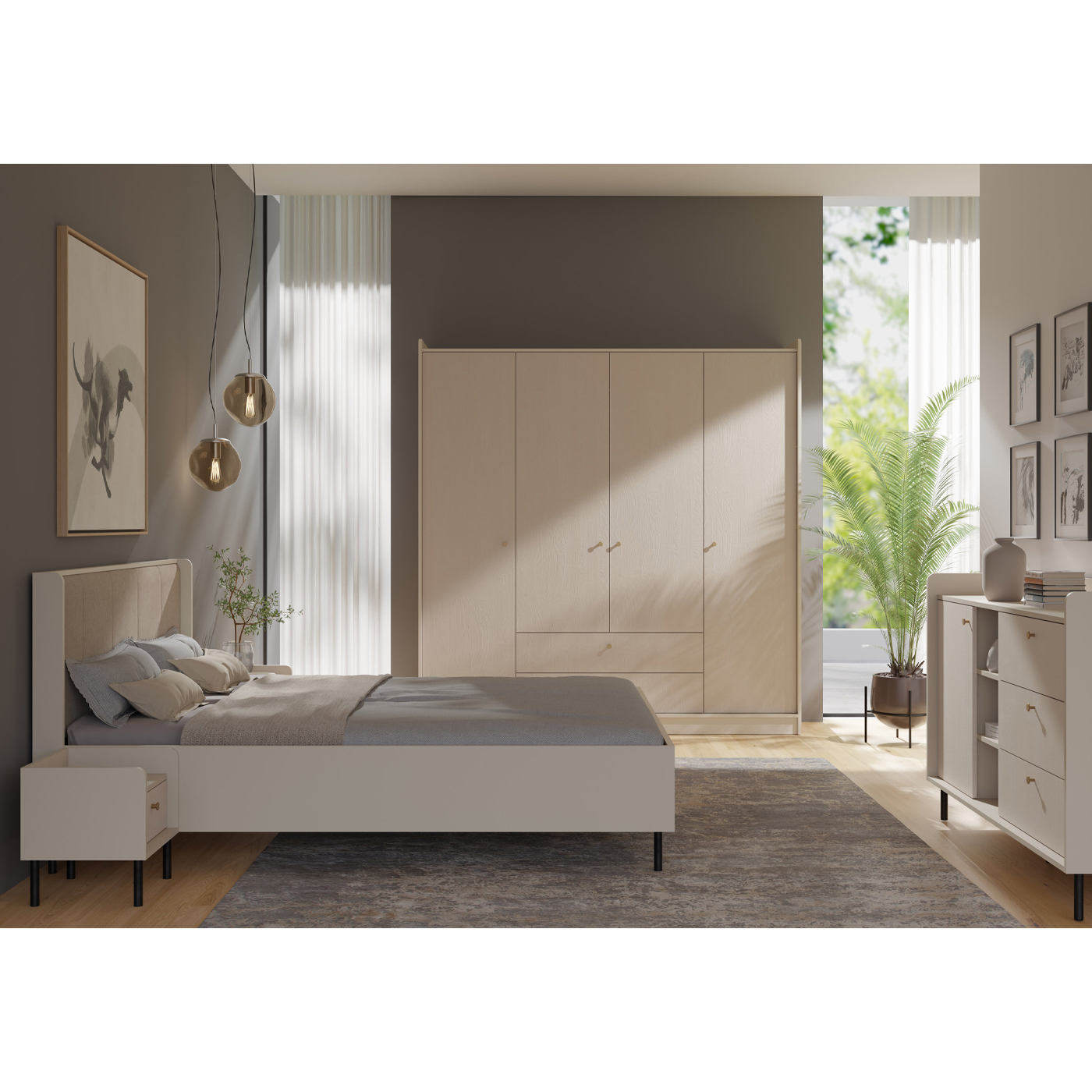 zestaw sypialnia nowoczesna Grande 6 komoda szafa łóżko na nogach