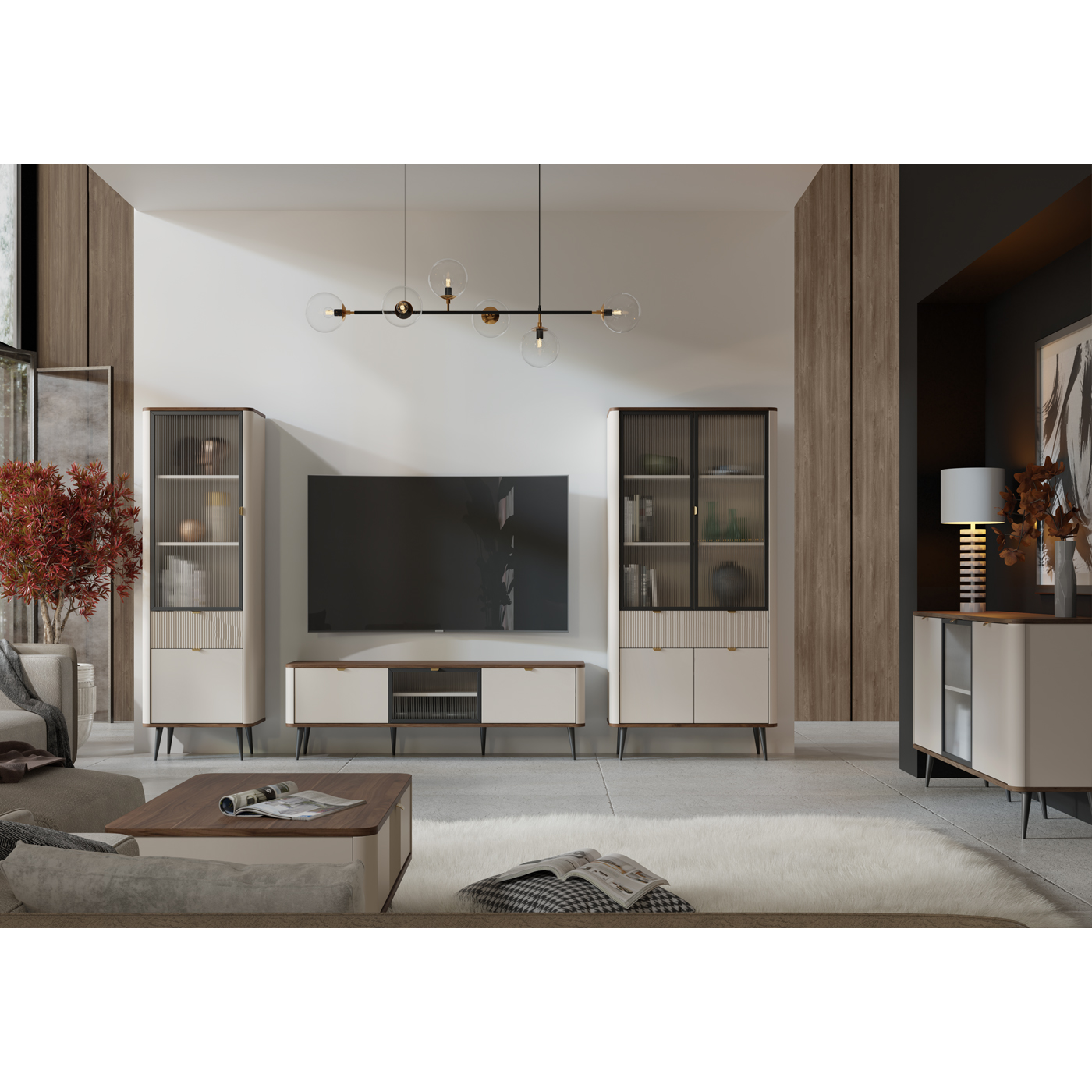 zestaw meble nowoczesne frezowane Marly 1 witryna komoda rtv ława