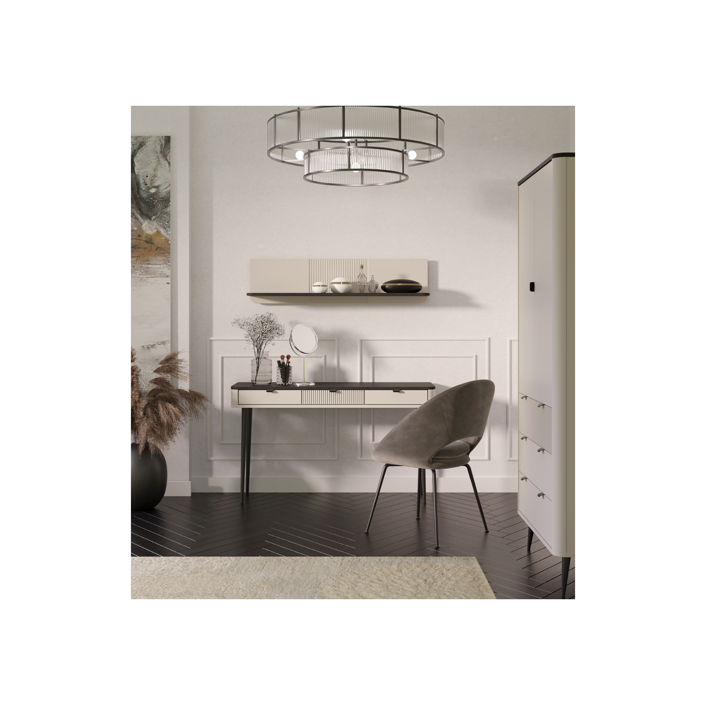 zestaw mebli na nóżkach Marly 7 toaletka szafa półka do sypialni pokoju