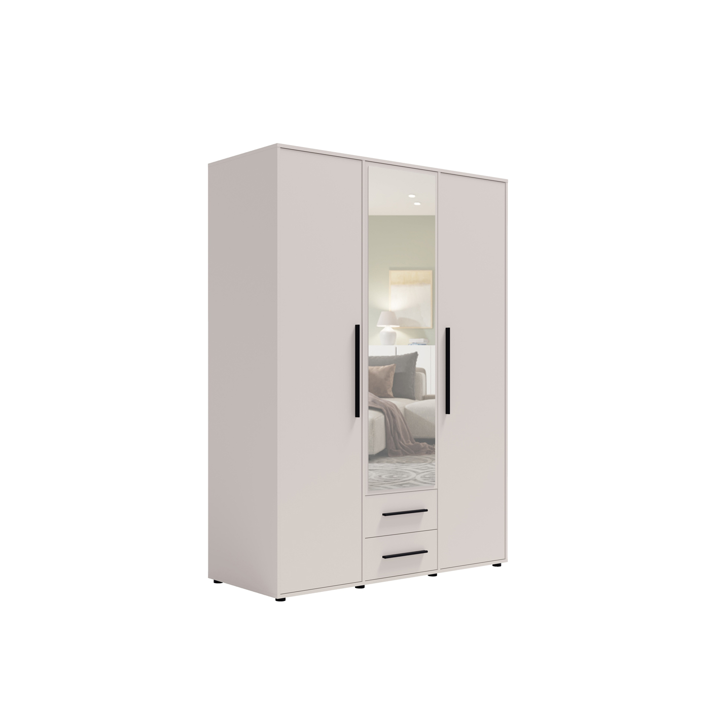 szafa 150 z lustrem trzydrzwiowa Maxione 12 z szufladami półkami