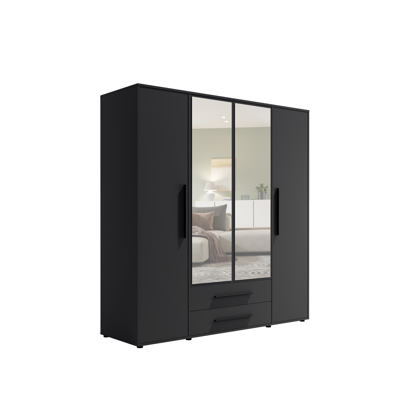 szafa 197, 6 czterodrzwiowa Maxione 13 z lustrem duża artisan czarna