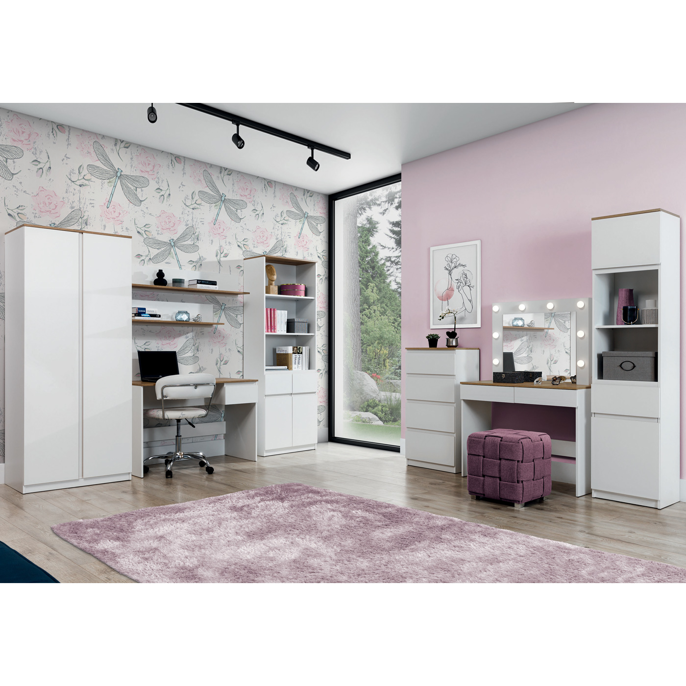 zestaw młodzieżowy Remi 3 biurko komoda szafa toaletka z lustrem biała