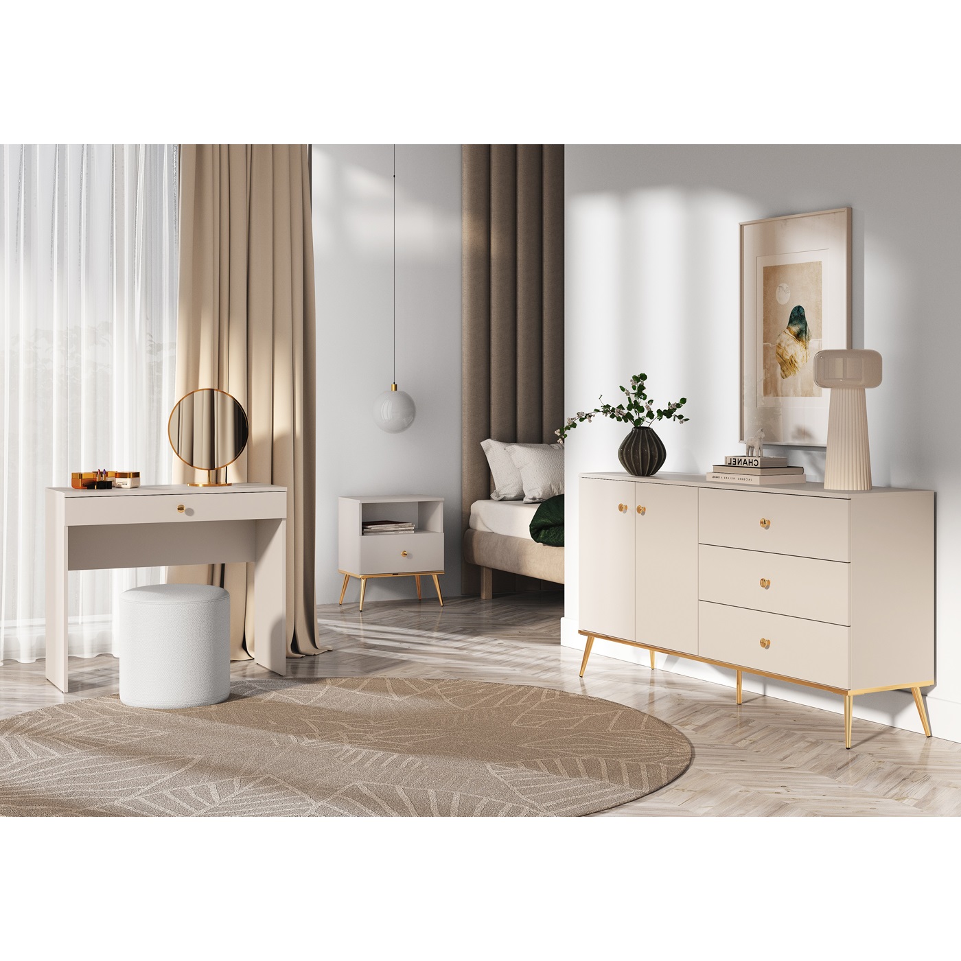 zestaw Selgin 2 komoda szafka toaletka cashmere do pokoju sypialni