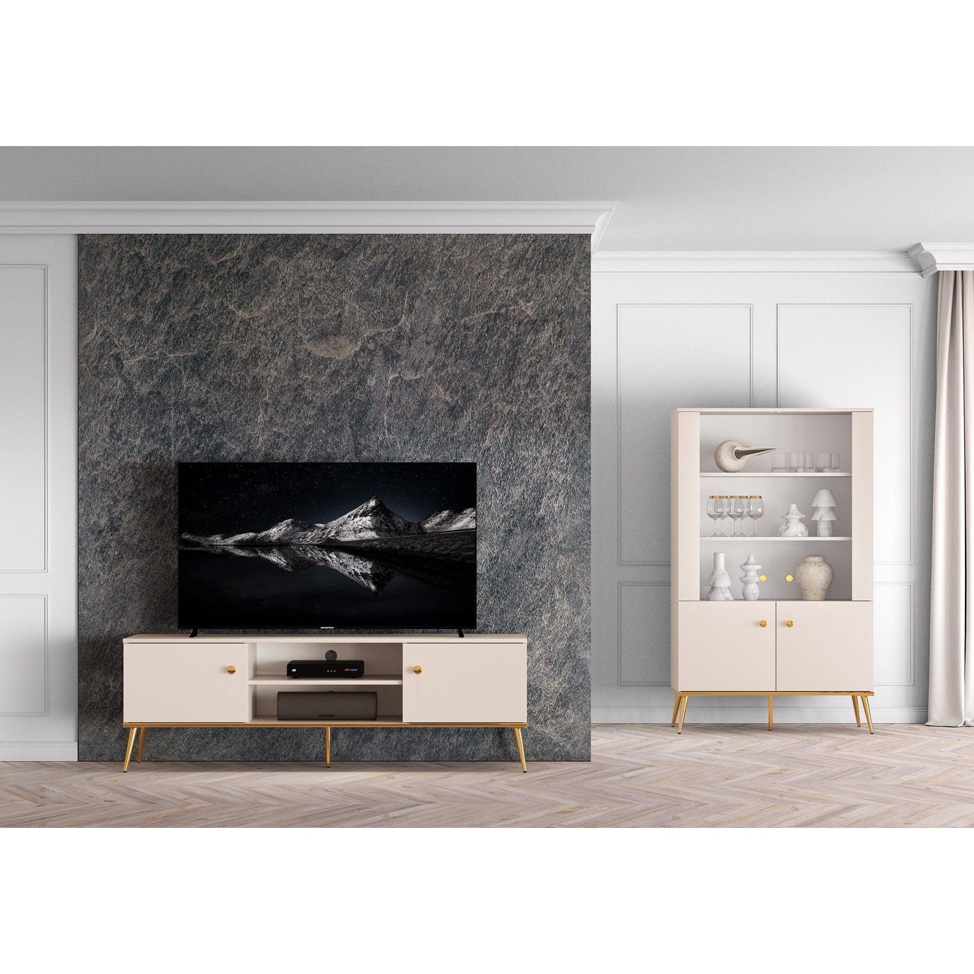 zestaw mały Selgin 4 na złotych nogach cashmere do pokoju salonu