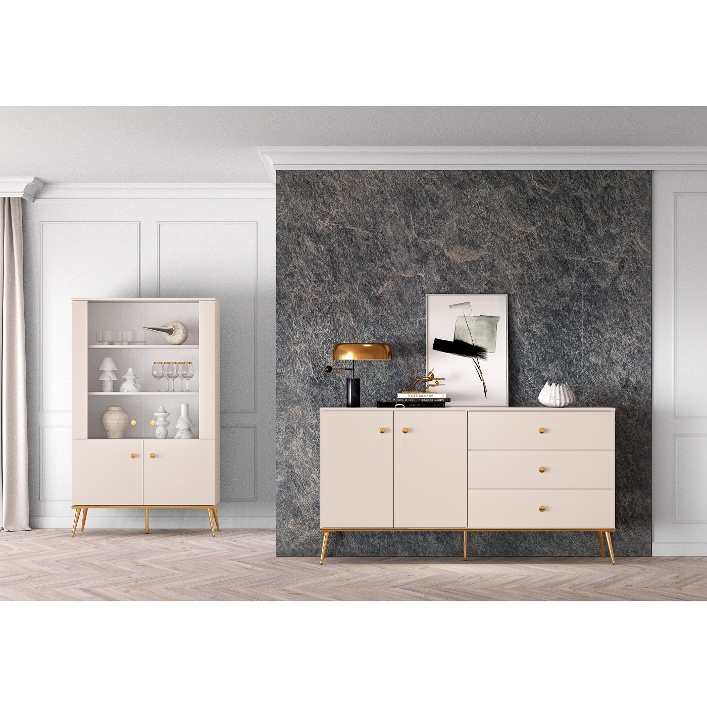 zestaw Selgin 5 elegancka komoda witryna kaszmir do pokoju salonu