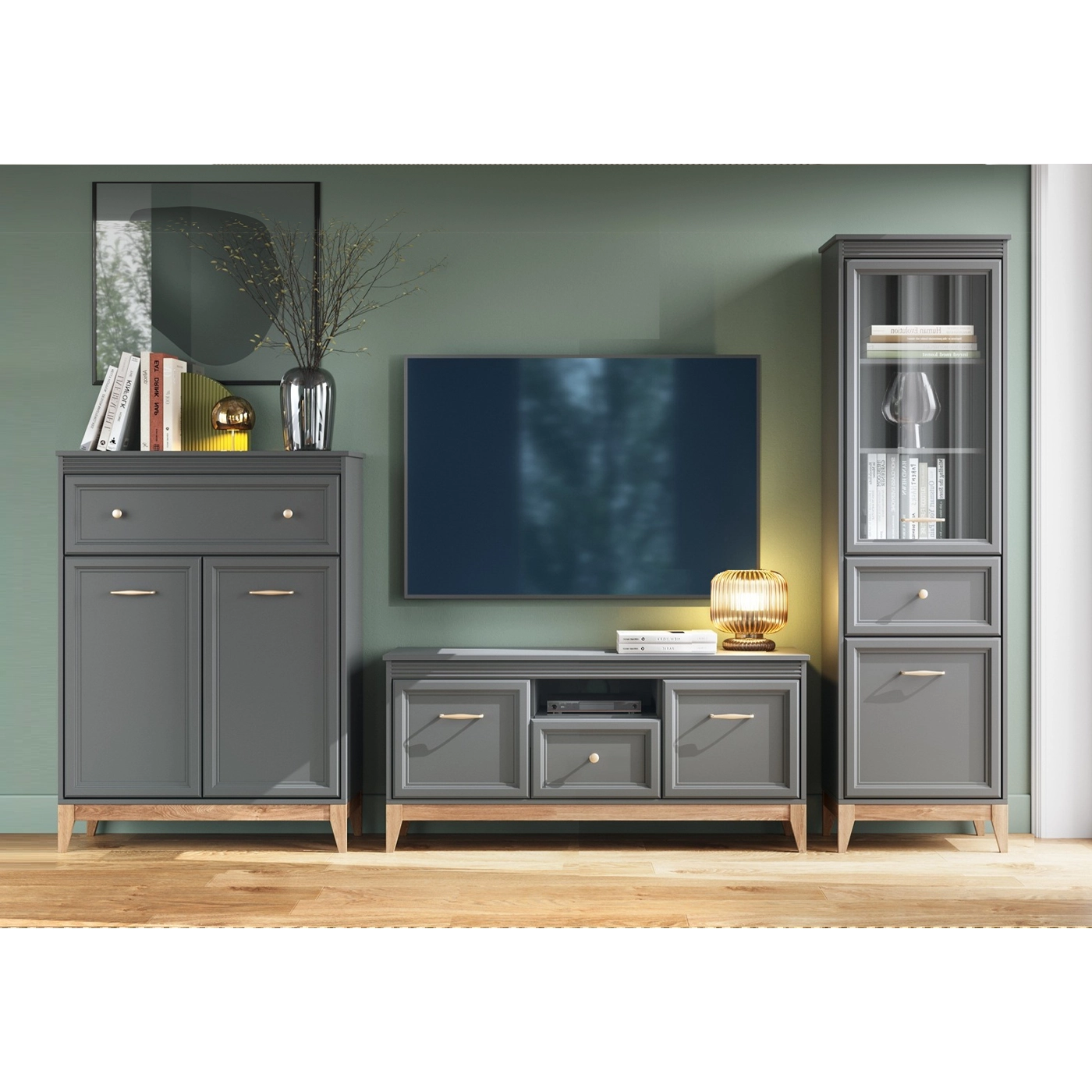 zestaw meblościanka rtv Terra 4 komoda witryna na nóżkach do pokoju