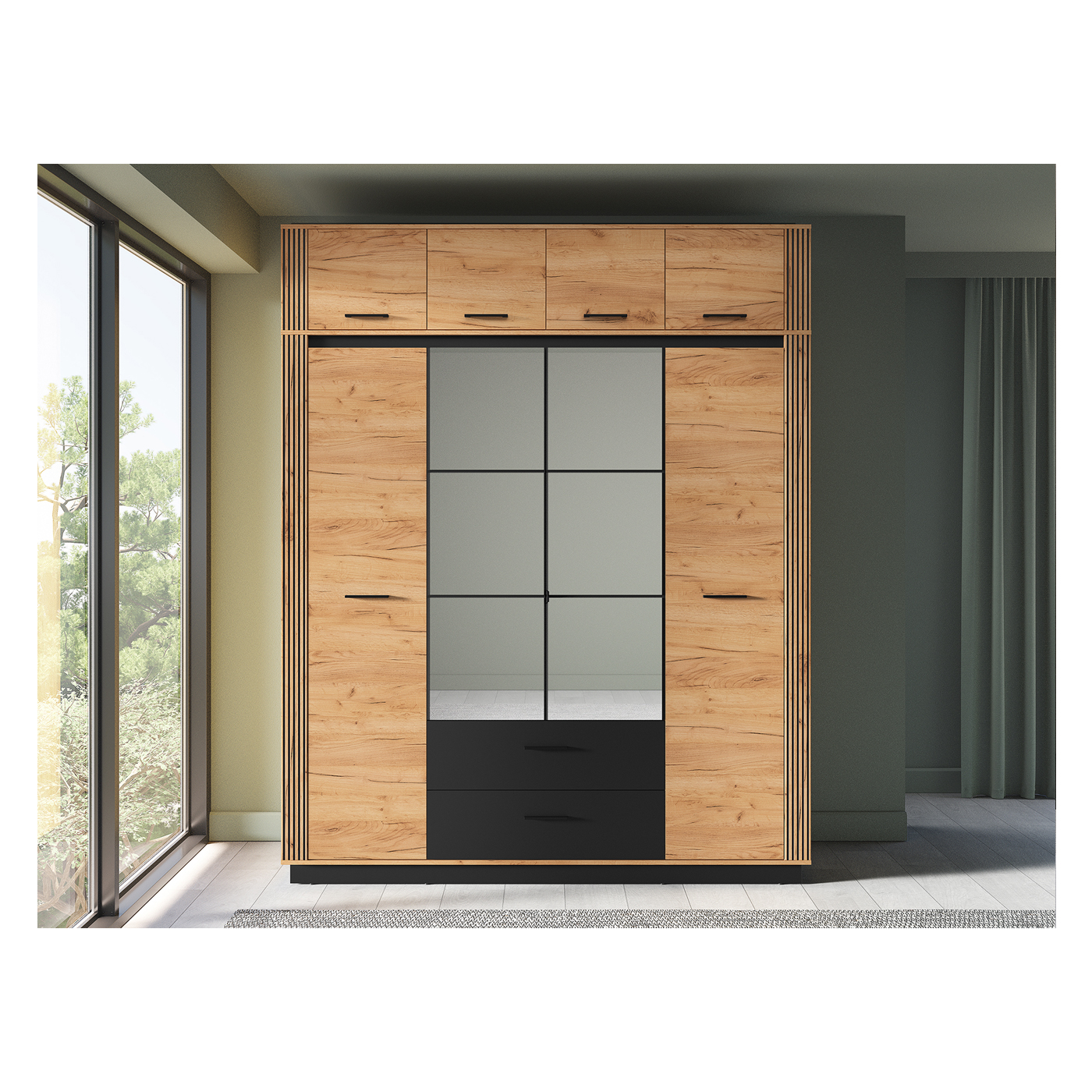 szafa 200 duża wysoka Urso A nadstawka lustro szuflady półki lamele