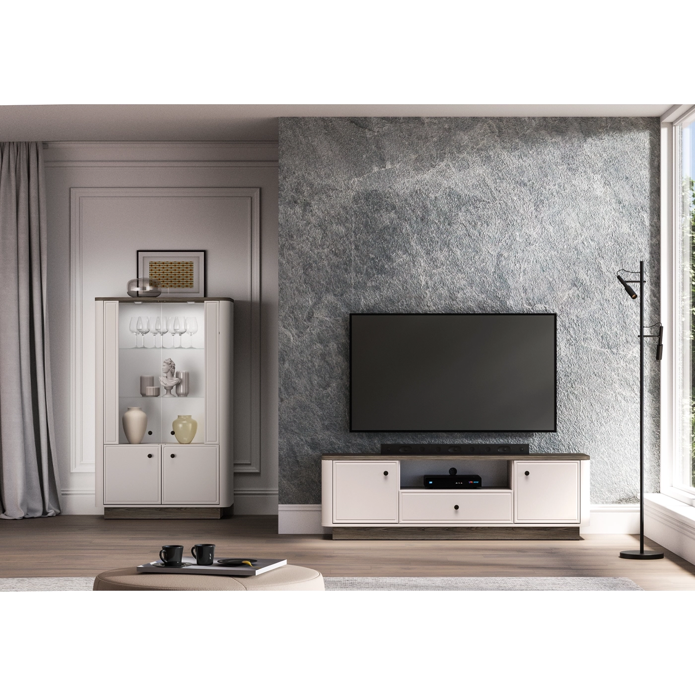 zestaw mały komplet Vilavio 6 szafka rtv witryna do pokoju salonu