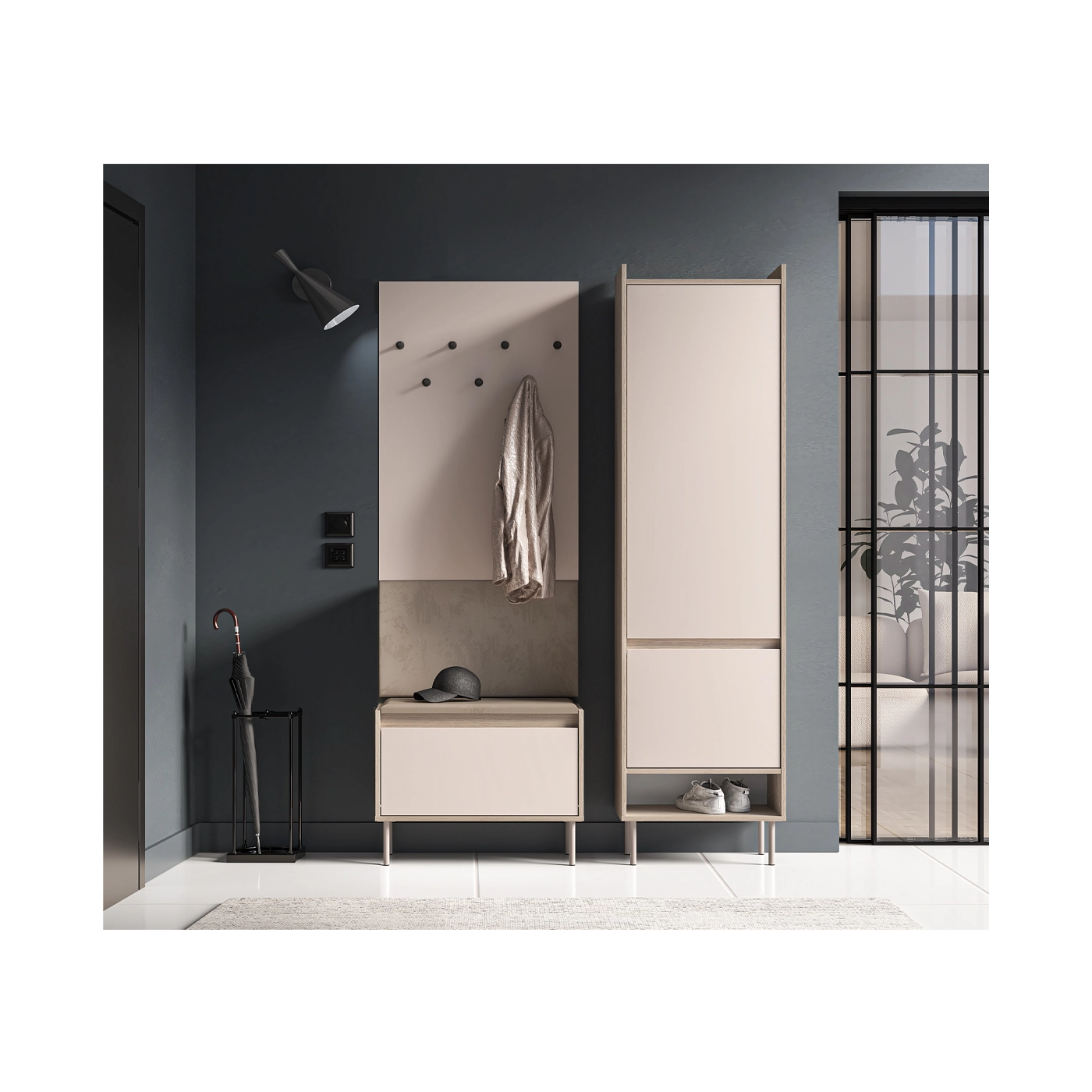 zestaw mała garderoba Voco 6 z nogami szafa wieszak szafka siedzisko